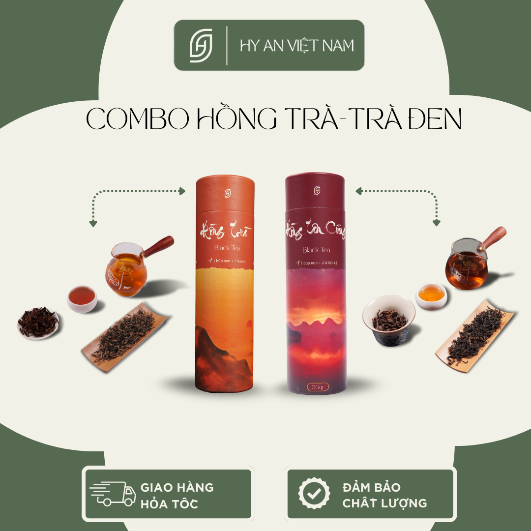 Combo hồng trà-trà đen, Hồng trà Shan tuyết 30gr, Hồng trà Tân Cương 30gr, Trà ngon thượng hạng Hy An Việt Nam tea
