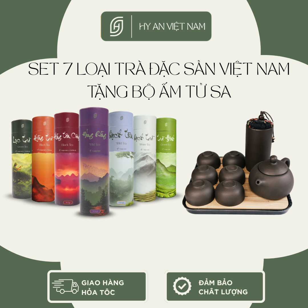Set 7 loại trà thượng hạng Hy An Việt Nam tặng bộ ấm tử sa nhỏ gọn và tiện lợi - Dạng ống