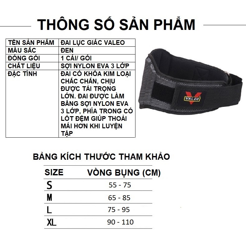 ĐAI LƯNG TẬP GYM VẢI VALEO 1105