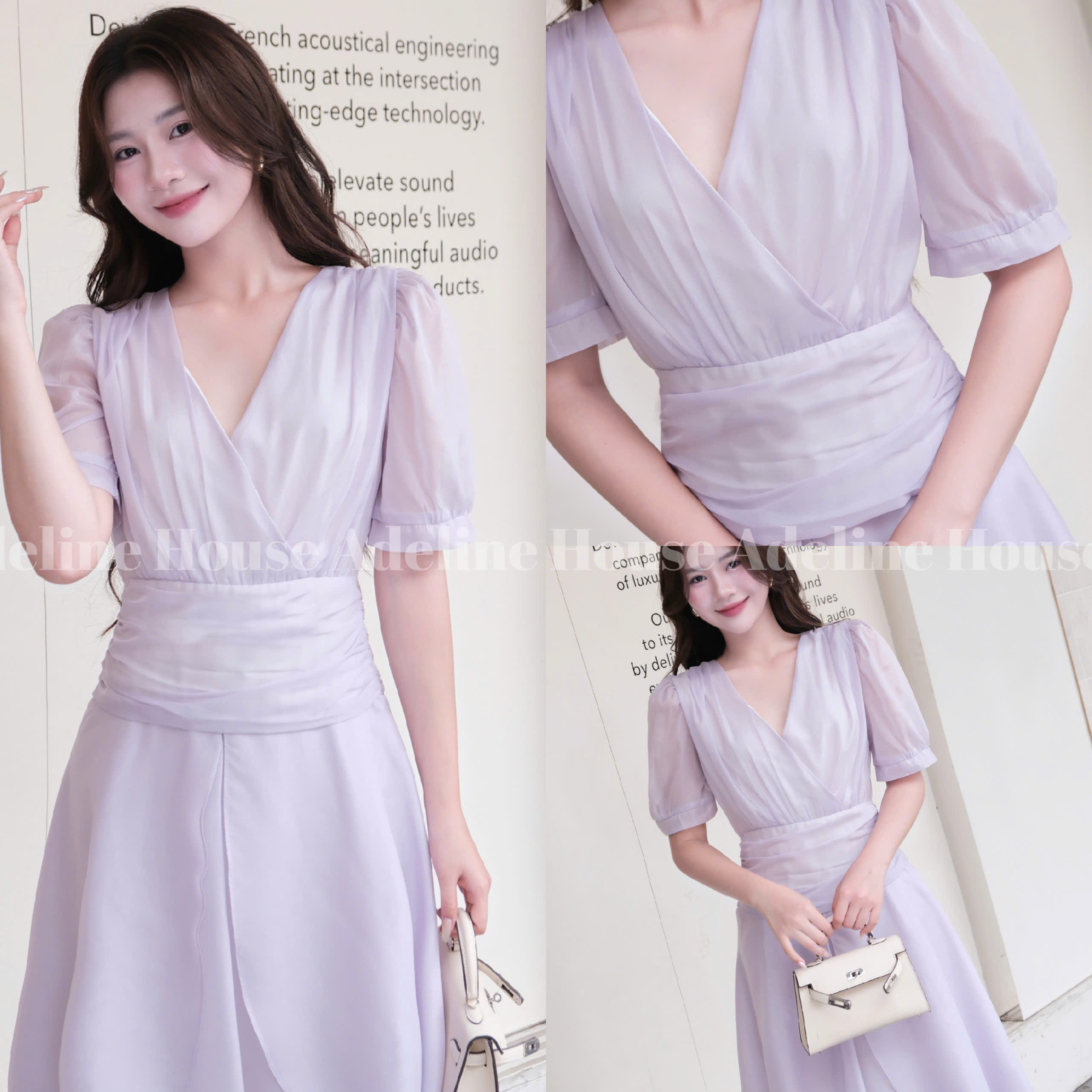 ADELINE HOUSE- Đầm Tím Pastel Cổ V Dáng Xòe – Váy Thiết Kế Nữ Tính Thanh Lịch Adeline- TK58.2