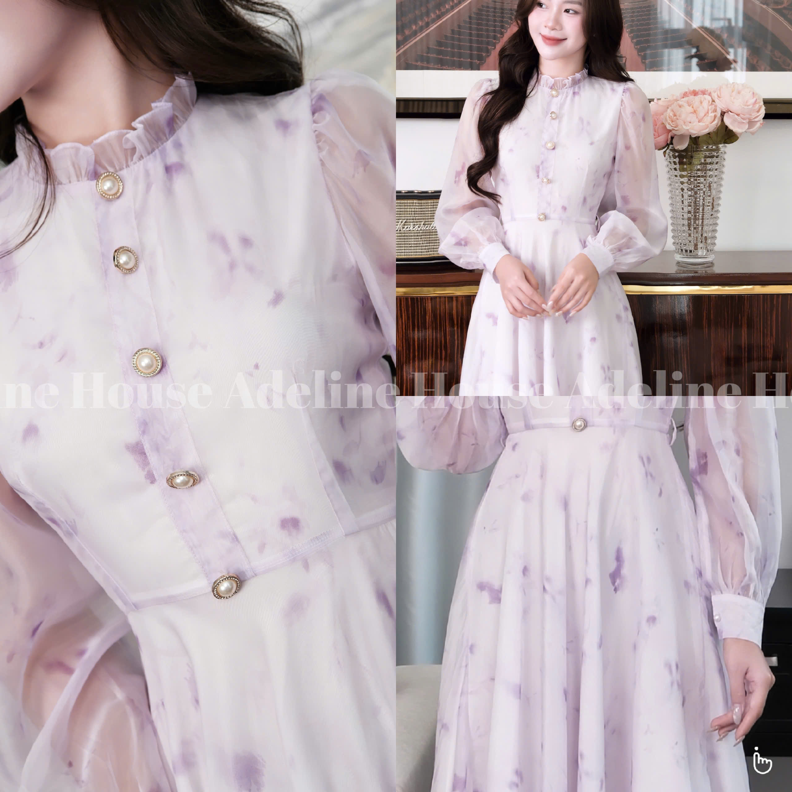 ADELINE- Đầm Tím Pastel Dáng Dài Cổ Bèo – Váy Thiết Kế Thanh Lịch Adeline- TK61.2 SIZE XS S M L XL 2XL 3XL 4XL