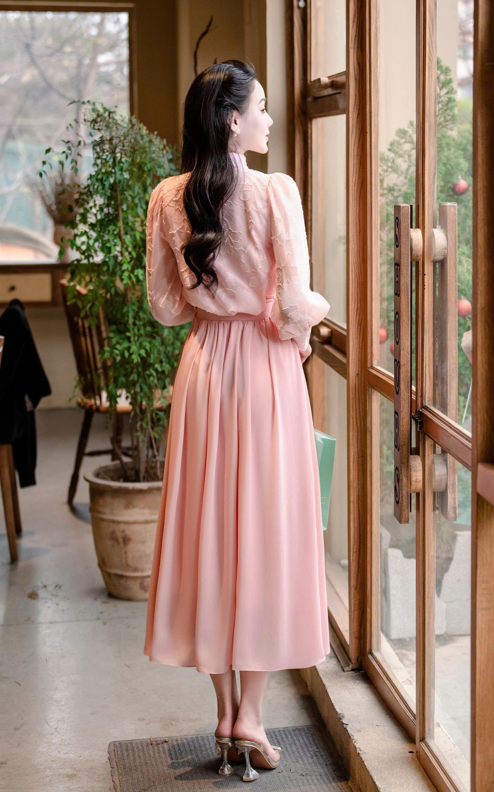 Adeline house -Thiết kế đầm midi màu hồng phấn- TK162.4 SIZE XS S M L XL 2XL 3XL 4XL