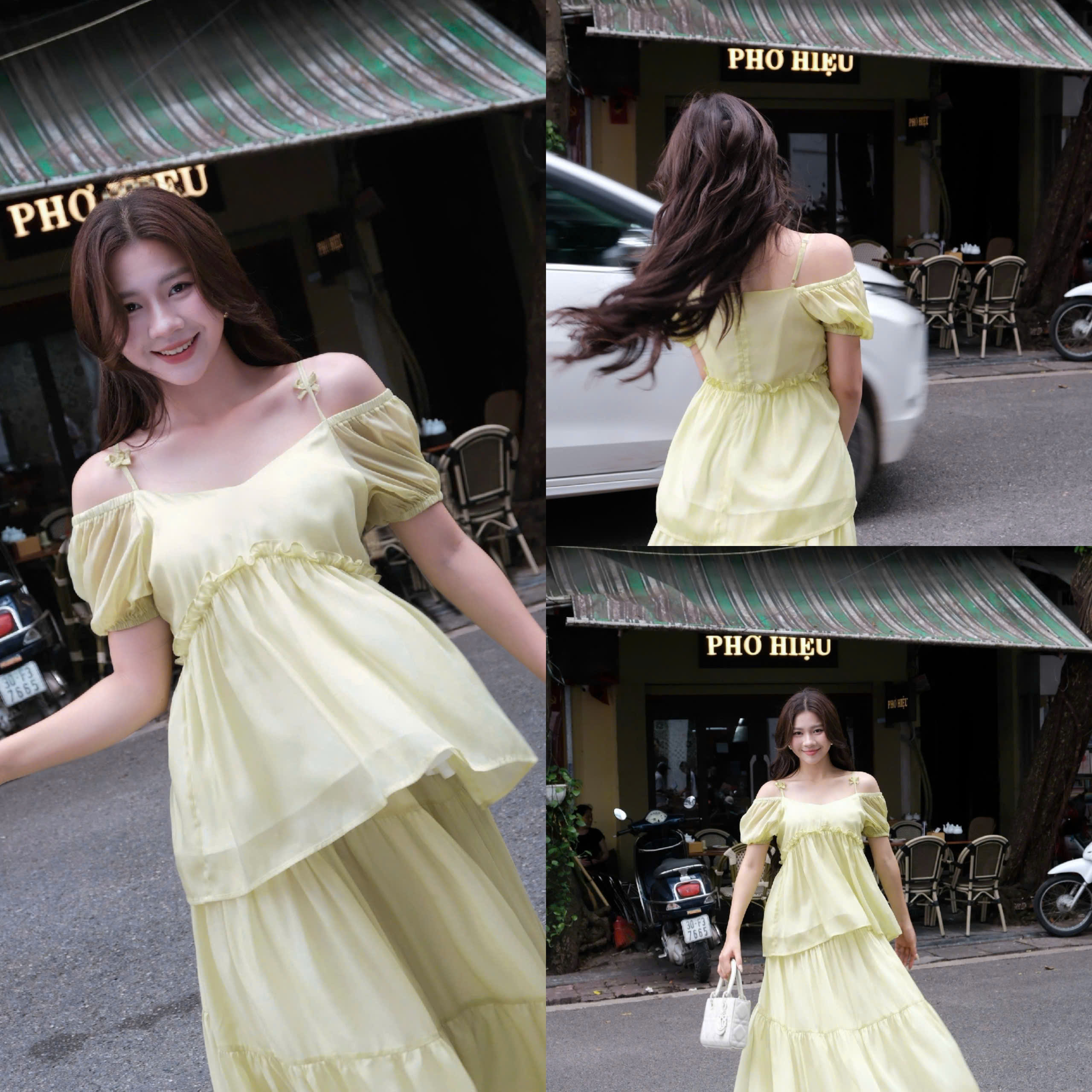 ADELINE HOUSE- Đầm Maxi Voan Xanh CốmTrễ Vai 2 Dây – Váy Dài Tầng Bồng Bềnh Nữ Tính Phong Cách Vintage Đi Biển, Du Lịch- TK79.1&nbsp;