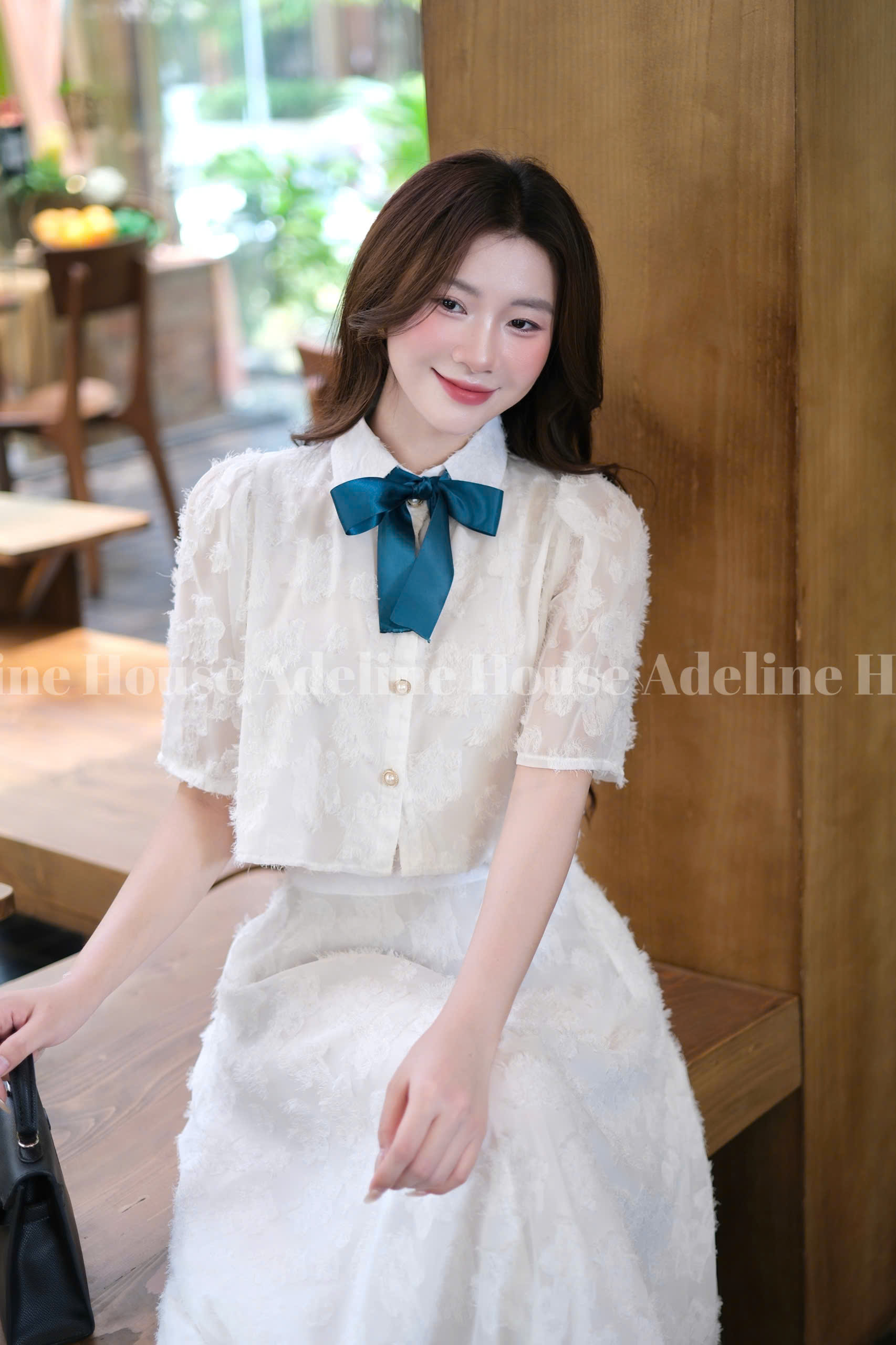 ADELINE HOUSE- Set Áo Croptop Tay Lỡ và Chân Váy Midi Xòe Hoa Nổi Pastel- TK26.2+TK26.3 Trắng+Be SIZE S M L XL 2XL 3XL 4XL