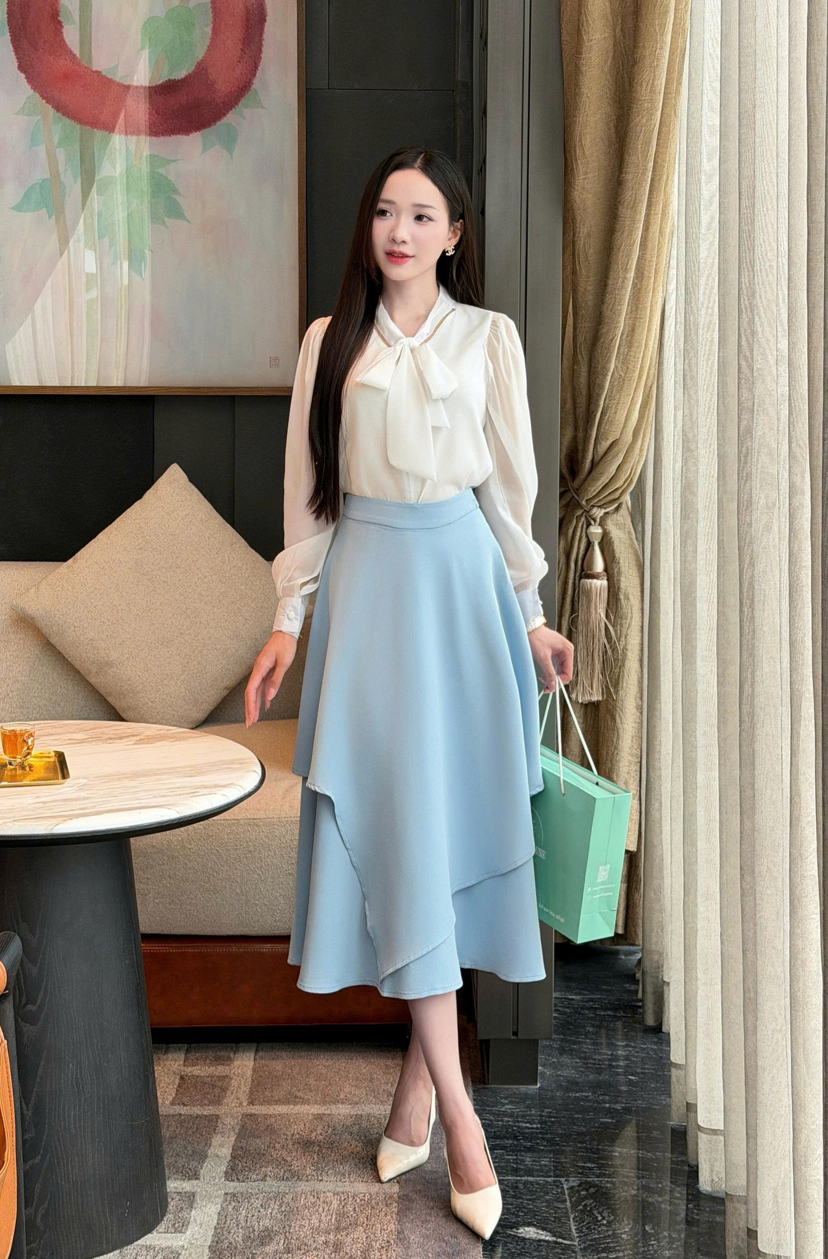 ADELINE HOUSE- SET VÁY SƠ MI NƠ+ CHÂN VÁY CÔNG SỞ- TK152.4 TK23.4 SIZE XS S M L XL 2XL 3XL 4XL