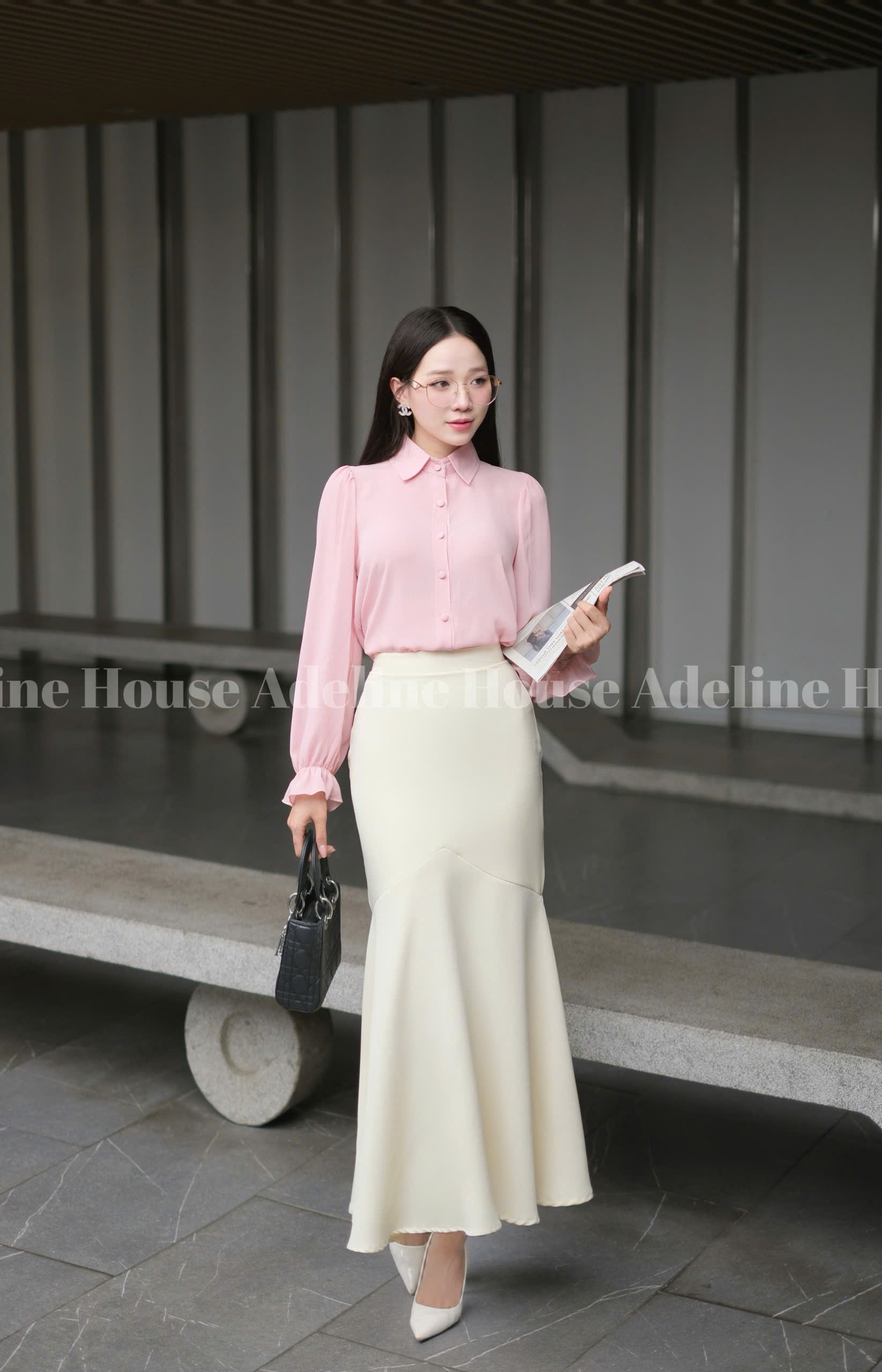 ADELINE HOUSE- SET ÁO SƠ MI HỒNG PASTEL+ CHÂN VÁY ĐUÔI CÁ NHẸ NHÀNG/ SET ĐỒ CÔNG SỞ- TK45.8