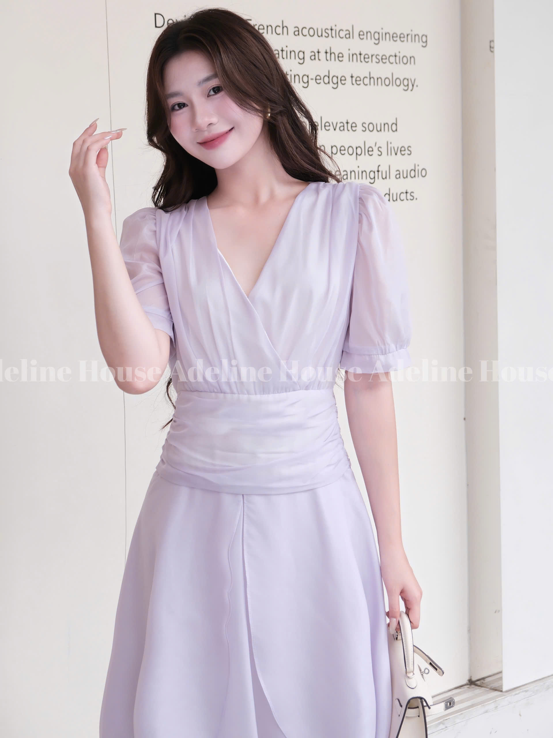 ADELINE HOUSE- Đầm Tím Pastel Cổ V Dáng Xòe – Váy Thiết Kế Nữ Tính Thanh Lịch Adeline- TK58.2