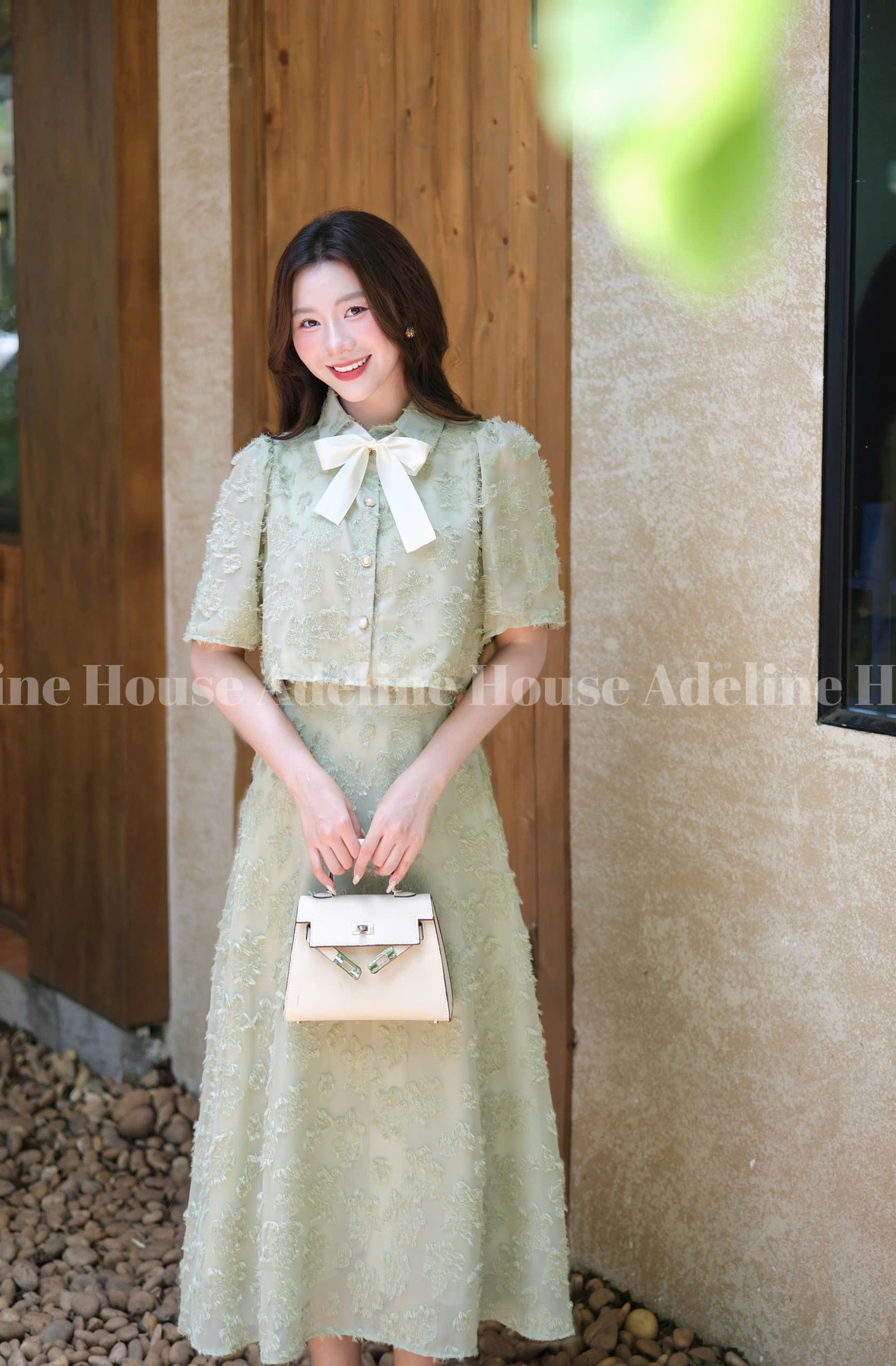 ADELINE HOUSE- Set Áo Croptop Tay Lỡ và Chân Váy Midi Xòe Hoa Nổi Pastel- TK26.1 Xanh mint SIZE S M L XL 2XL 3XL 4XL