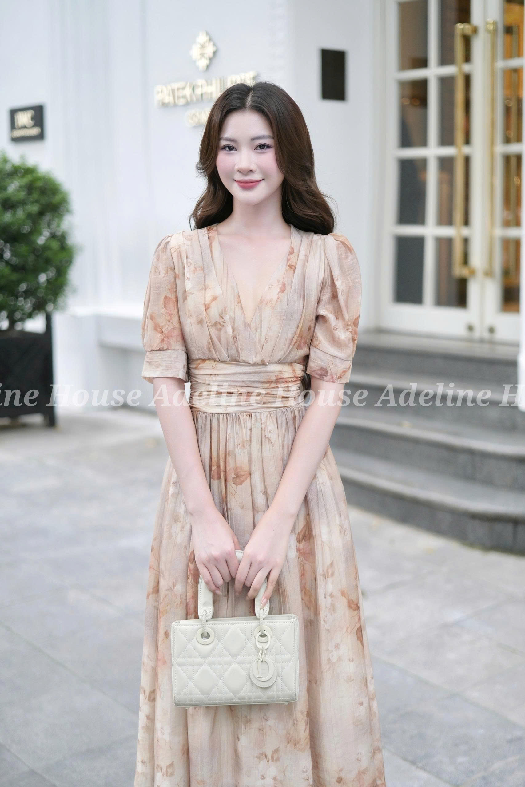 ADELINE HOUSE- Đầm Voan Nâu Thanh Lịch Dáng Midi- TK39.4