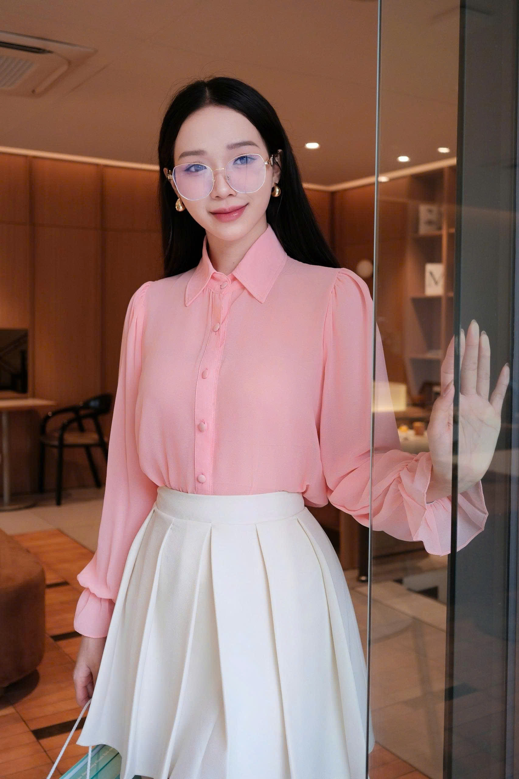 ADELINE HOUSE-✨ Set Áo Sơ Mi+ Chân Váy Xếp Ly Xinh Xắn- TK45.9 Hồng Cam