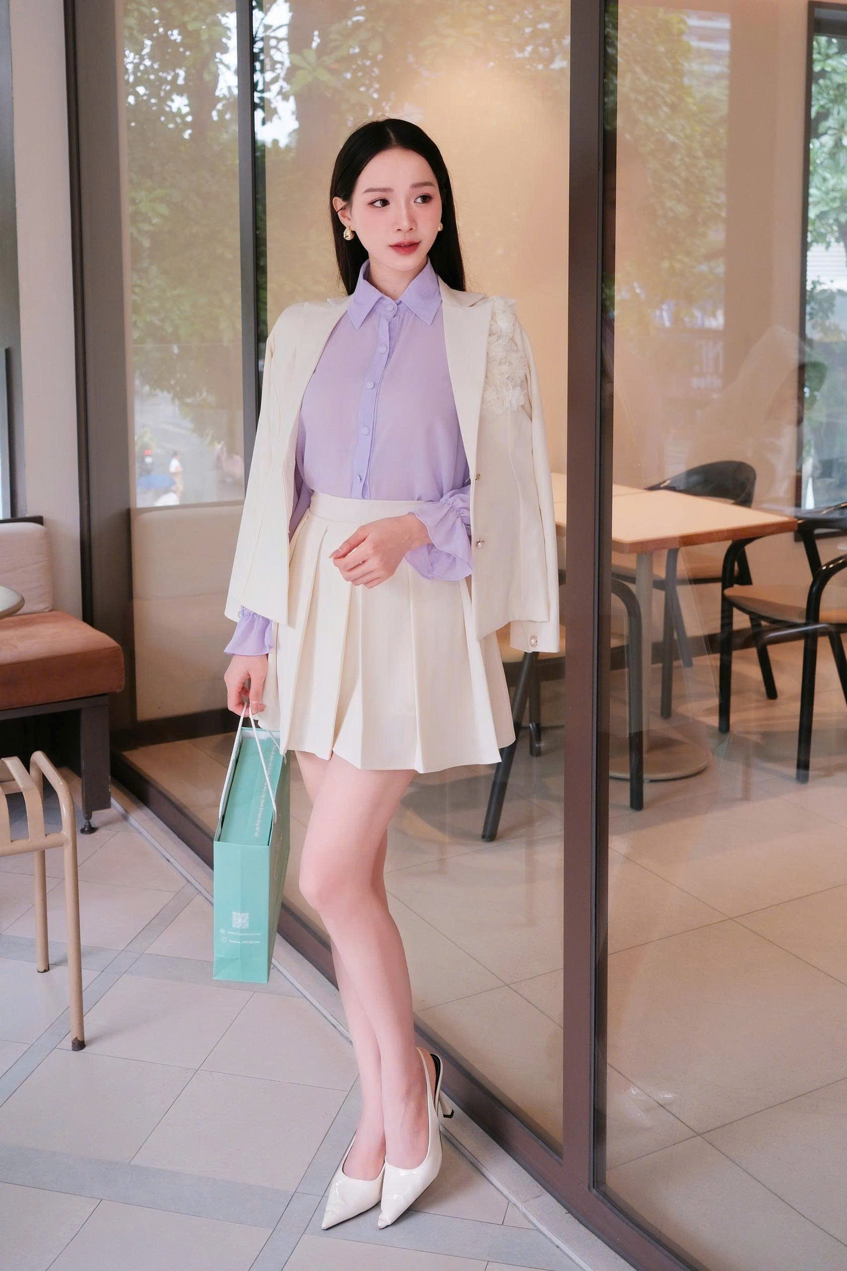 ADELINE HOUSE-✨ Set Áo Sơ Mi+ Chân Váy Xếp Ly Xinh Xắn- TK45.1 Tím +TK112