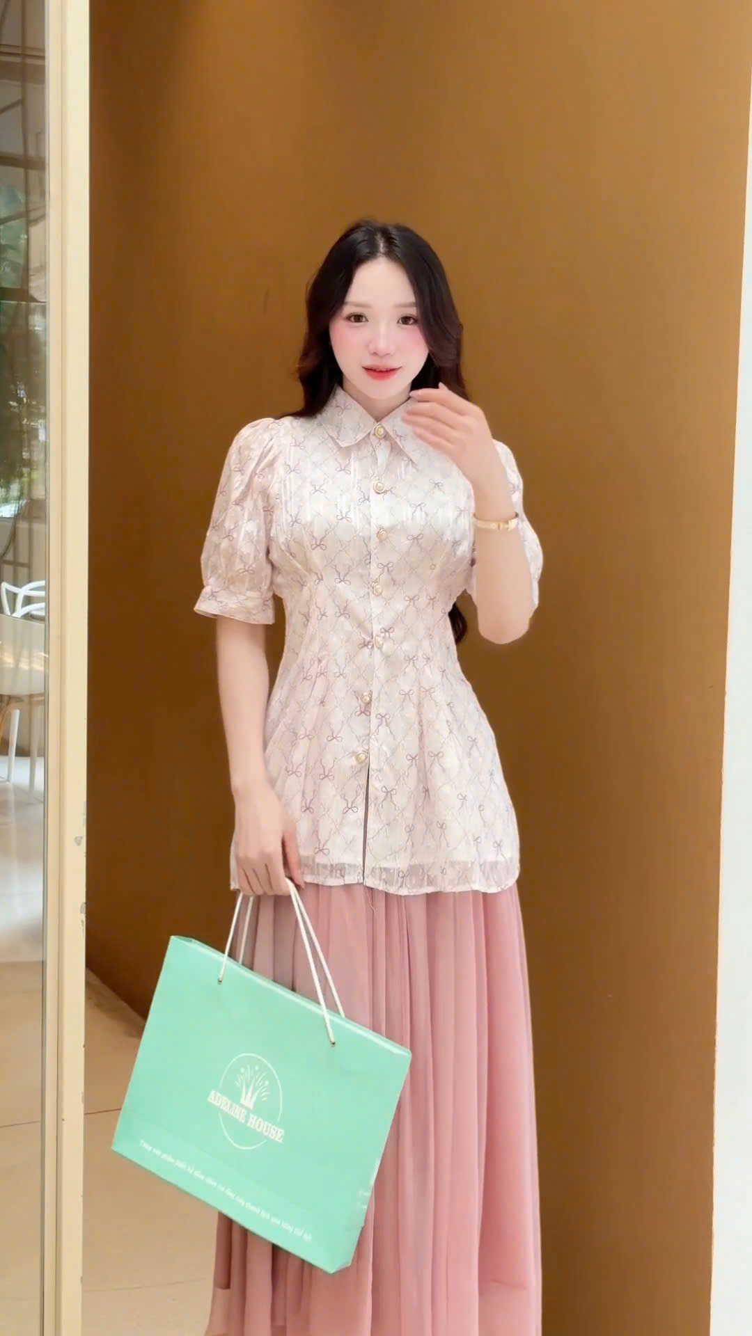 ADELINE HOUSE- Chân váy maxi dáng dài voan- Màu Hồng