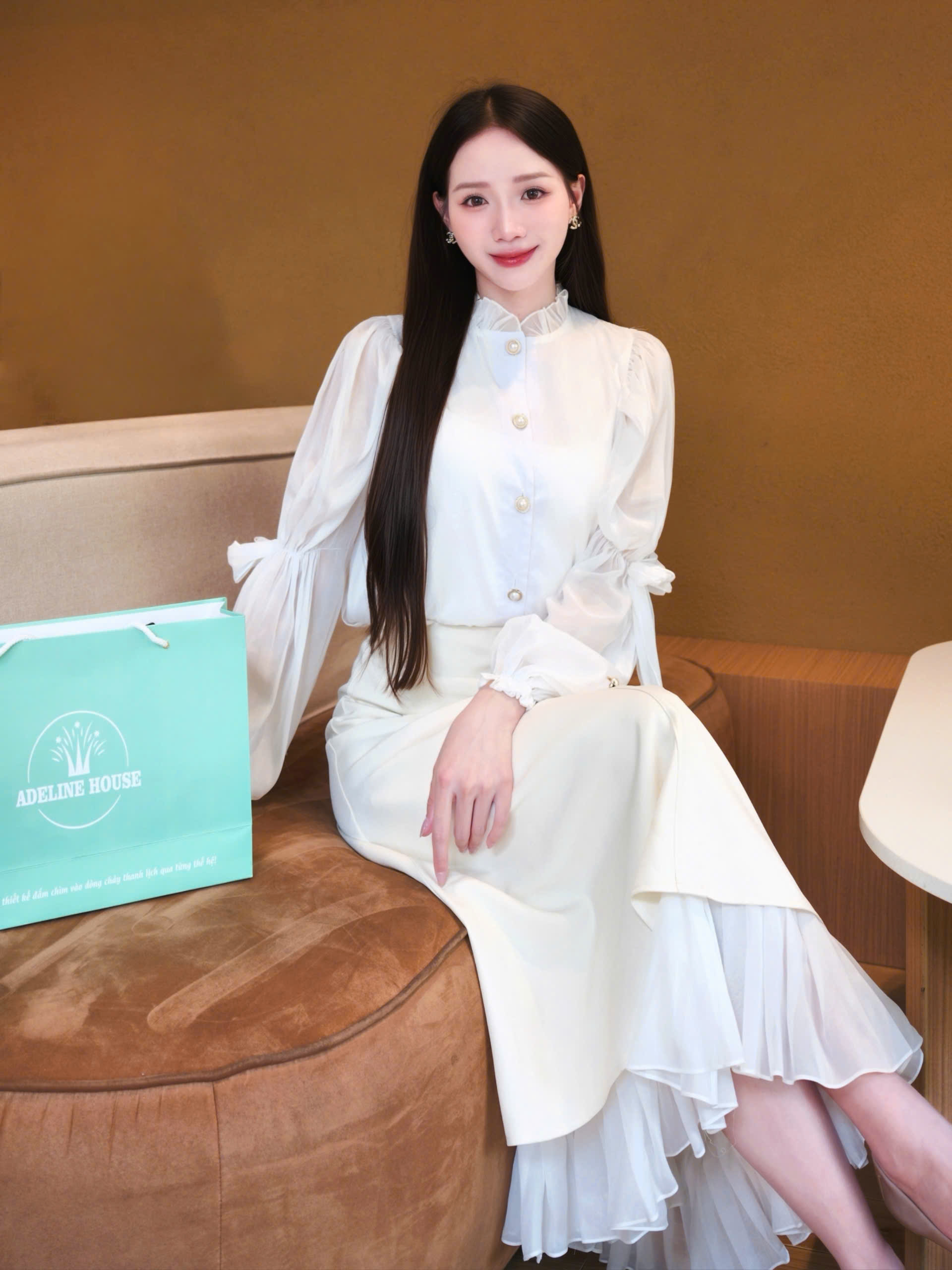 ADELINE HOUSE- SET VÁYTAY NƠ+ CHÂN VÁY THANH LỊCH- TK170.1 SIZE XS S M L XL 2XL 3XL 4XL