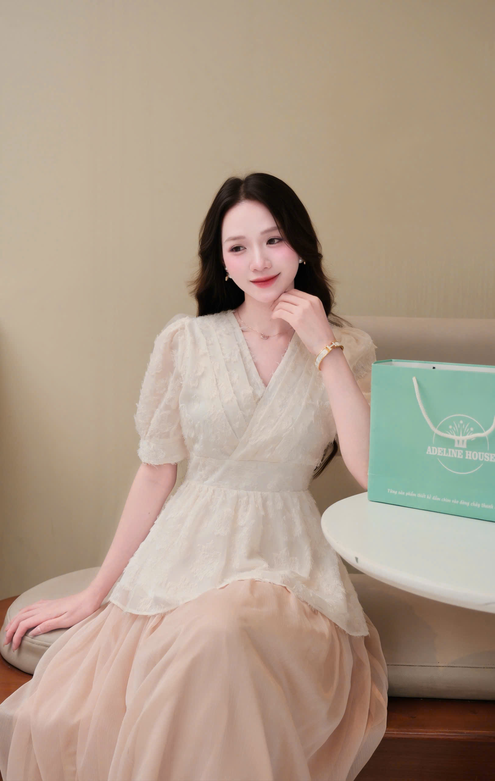 ADELINE HOUSE -  SET ÁO PEPLUM TIỂU THƯ  + CHÂN VÁY MIDI DÀI –  TK 182.1+166.3