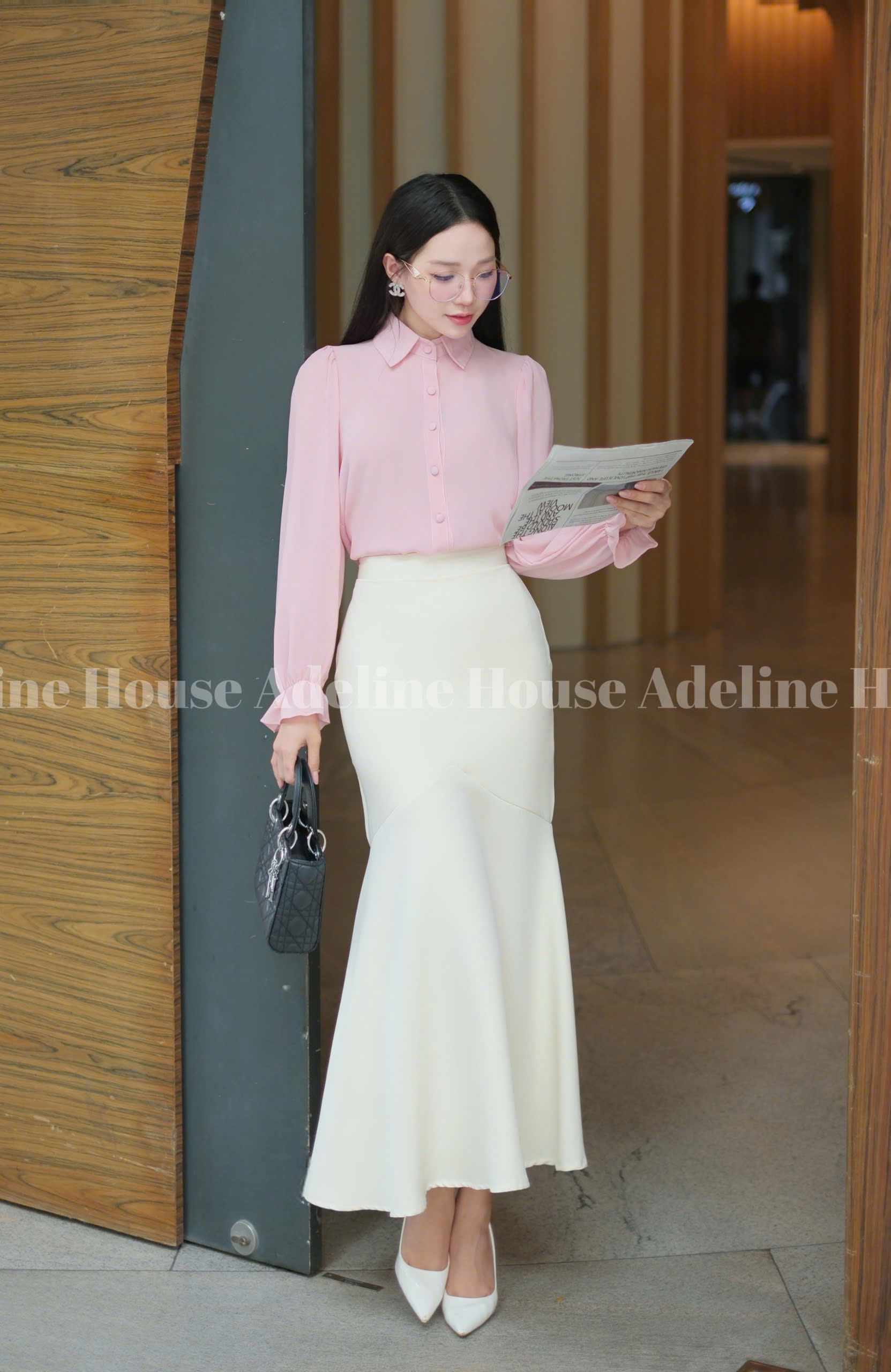 ADELINE HOUSE- SET ÁO SƠ MI HỒNG PASTEL+ CHÂN VÁY ĐUÔI CÁ NHẸ NHÀNG/ SET ĐỒ CÔNG SỞ- TK45.8