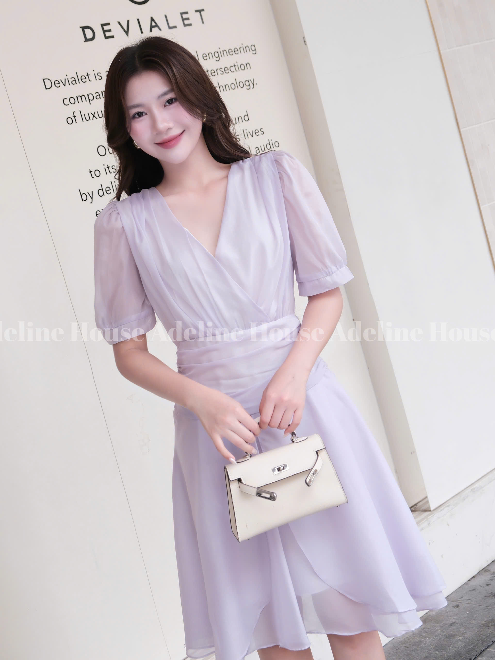 ADELINE HOUSE- Đầm Tím Pastel Cổ V Dáng Xòe – Váy Thiết Kế Nữ Tính Thanh Lịch Adeline- TK58.2