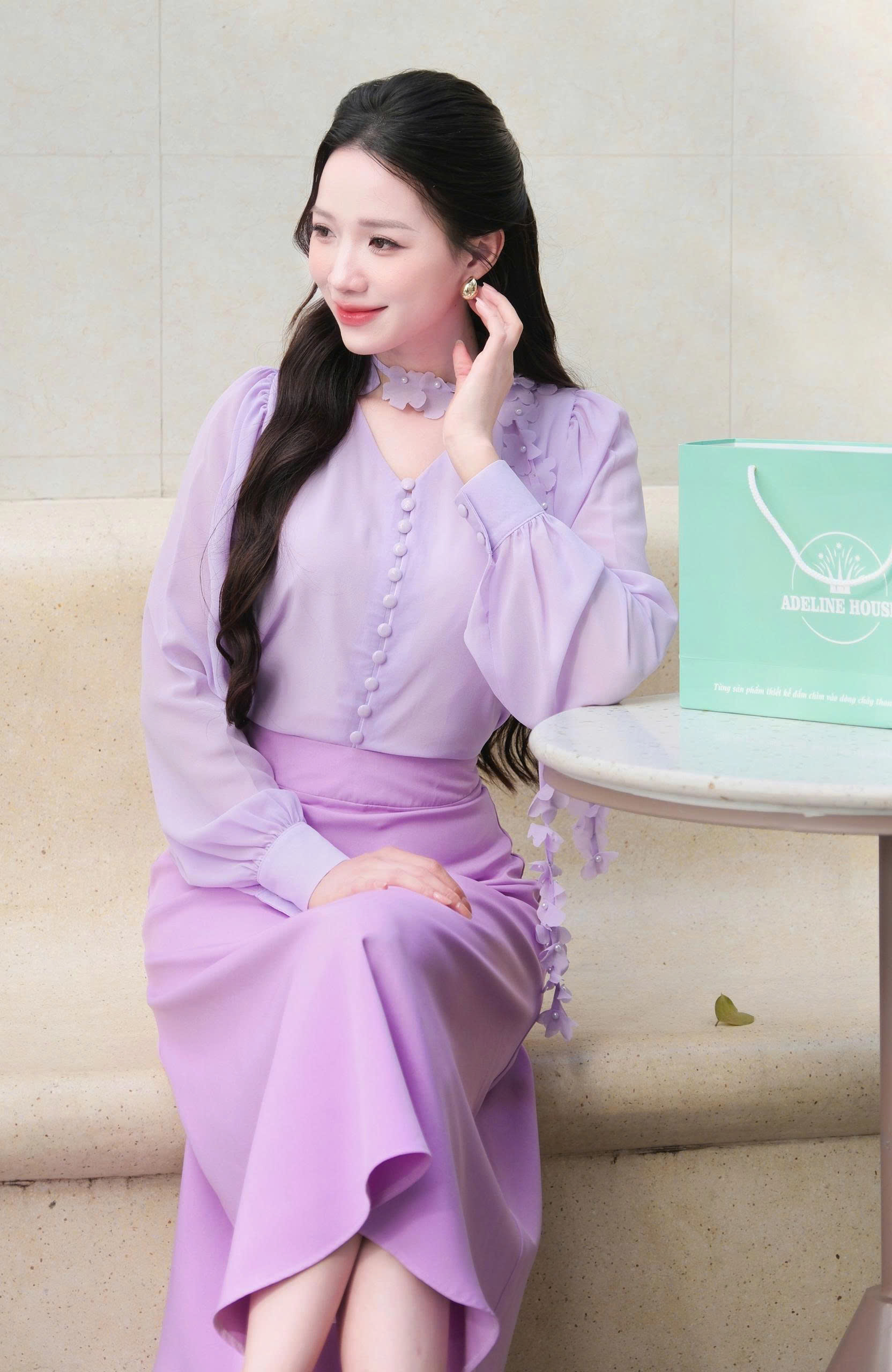 Adeline house - Váy midi tím lilac cổ hoa tiểu thư thanh lịch TK139 TK25.3 SIZE XS S M L XL 2XL 3XL 4XL