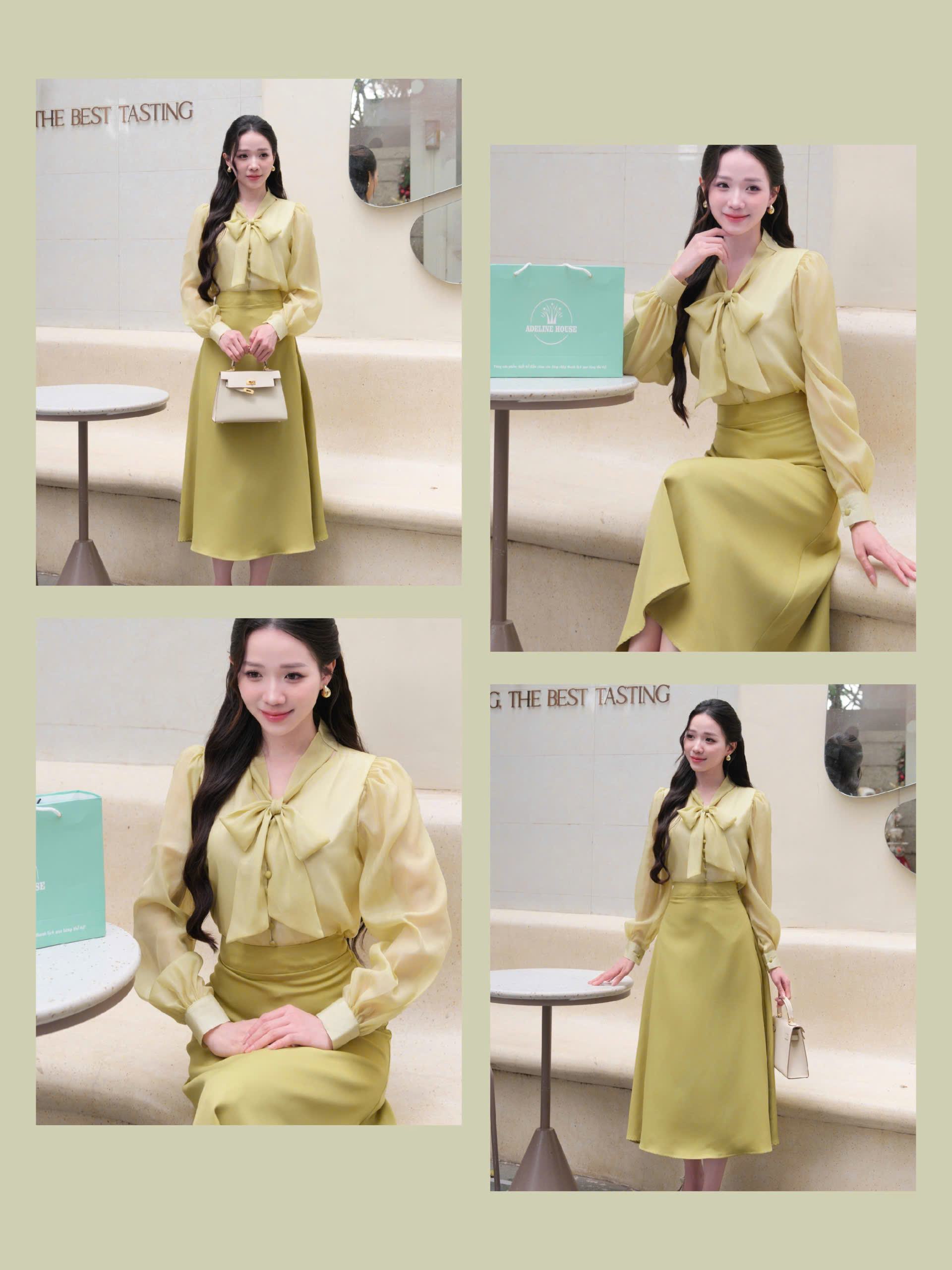 ADELINE HOUSE- SET VÁY TIỂU THƯ XANH CỐM NHẸ NHÀNG – THANH LỊCH TK152.2 + TK25.2 SIZE XS S M L XL