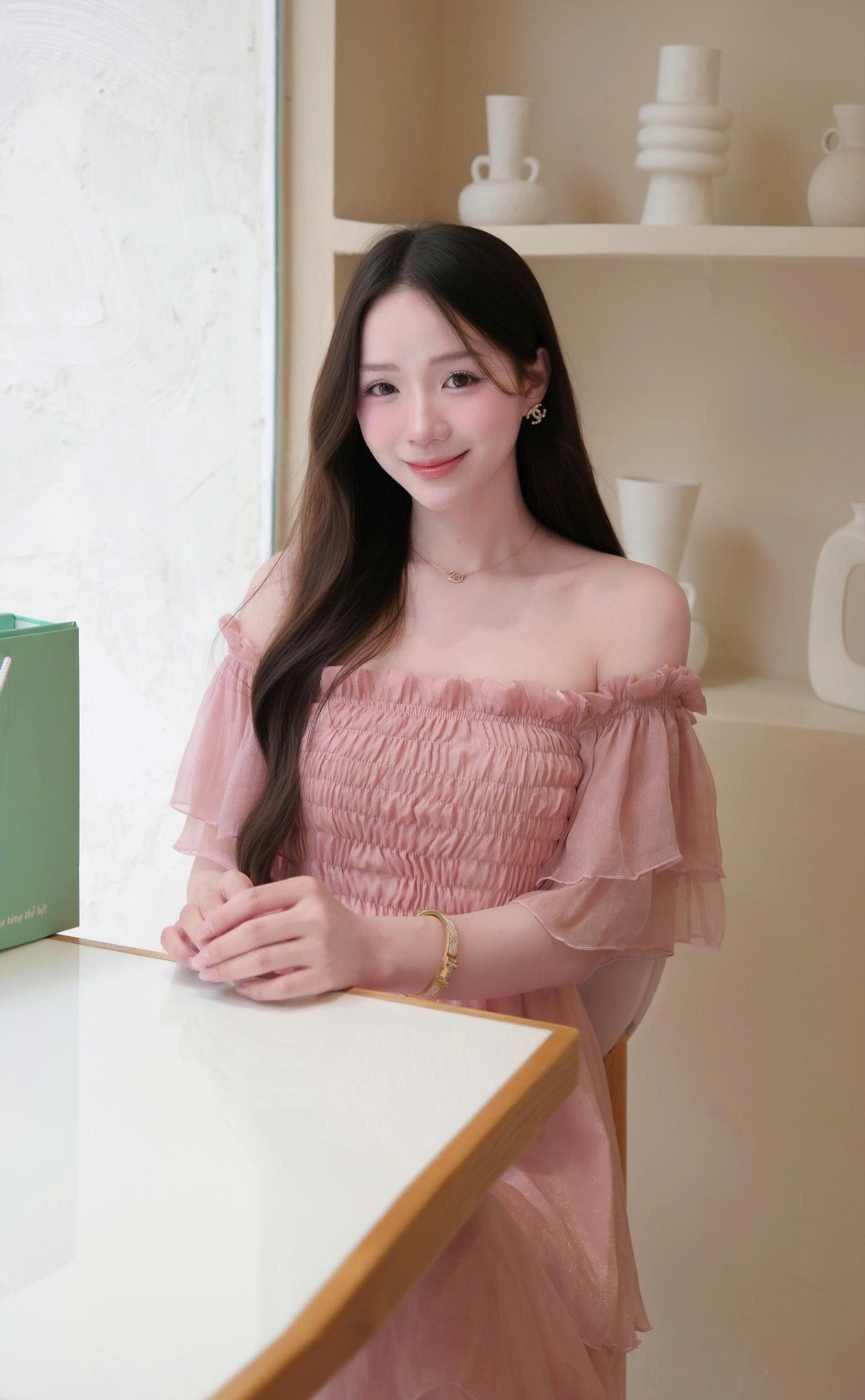 ADELINE HOUSE- ĐẦM XOÈ NGANG VAI TẦNG VOAN HỒNG NHẸ NHÀNG - TK193.1