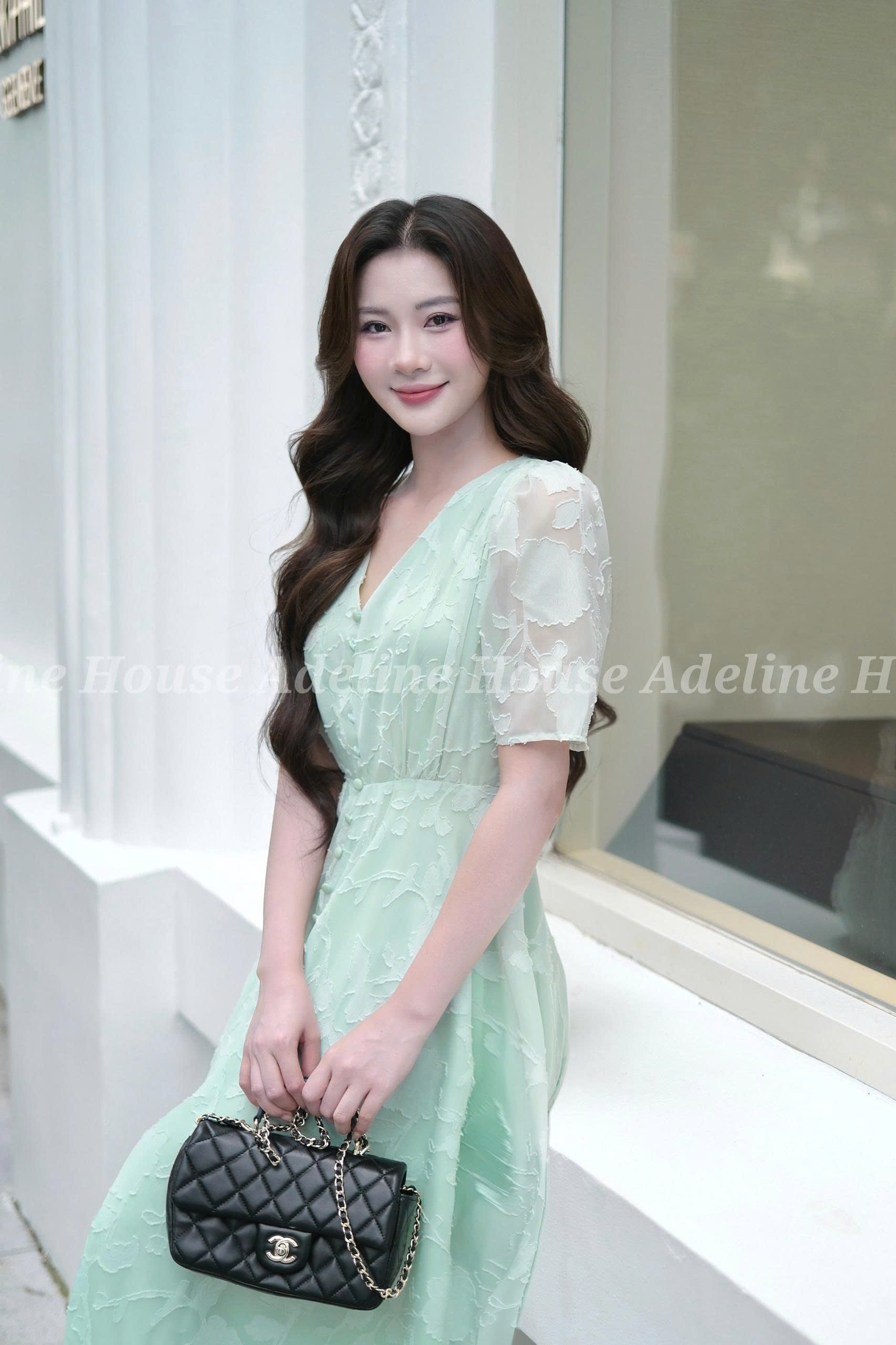 ADELINE HOUSE- Đầm Xòe Voan Xanh – Váy Nữ Cổ V Thanh Lịch Cao Cấp - TK02.3 SIZE XS S M L XL 2XL 3XL 4XL