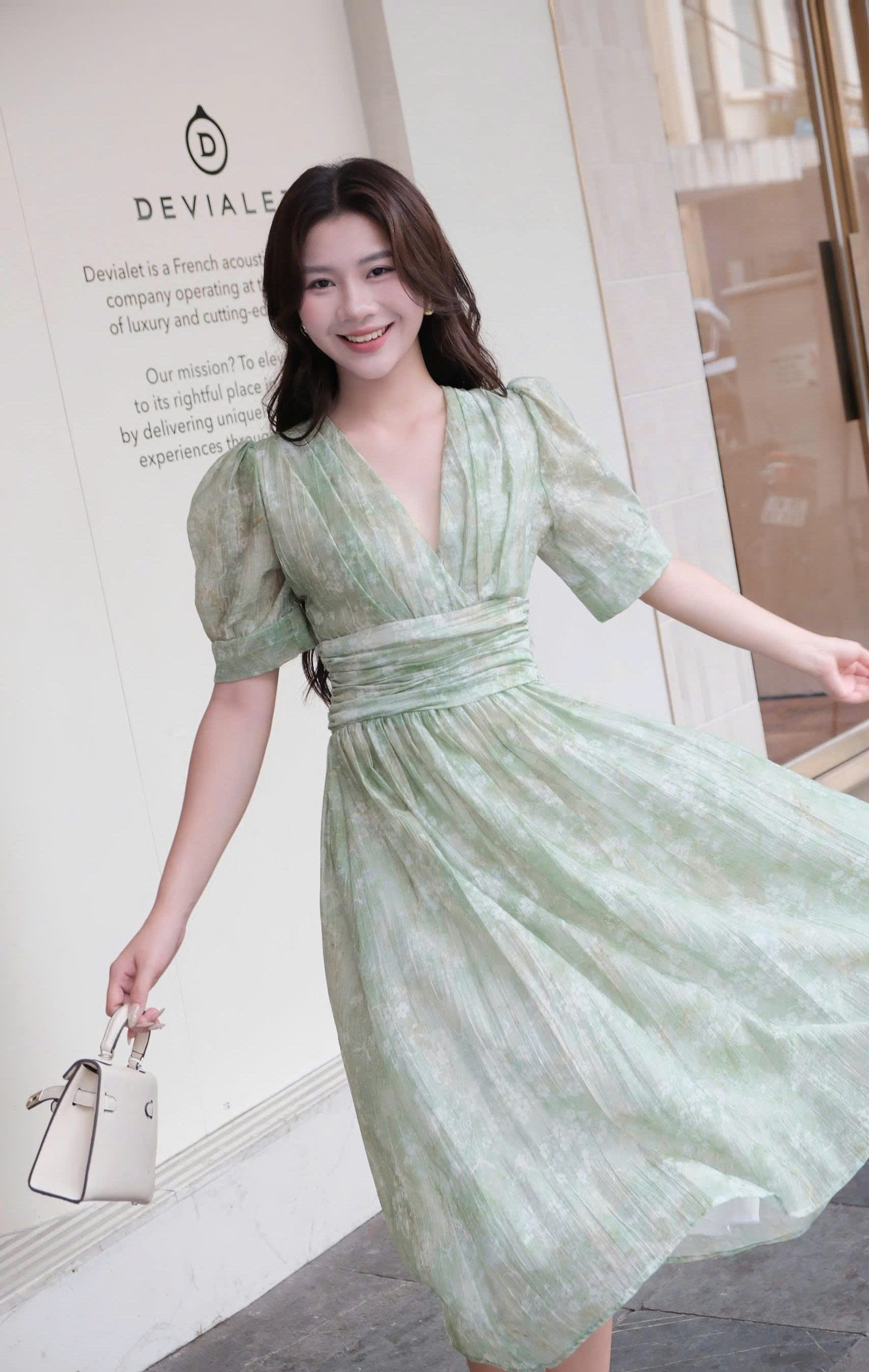 ADELINE HOUSE- Đầm Voan Xanh Thanh Lịch Dáng Midi- TK39.5