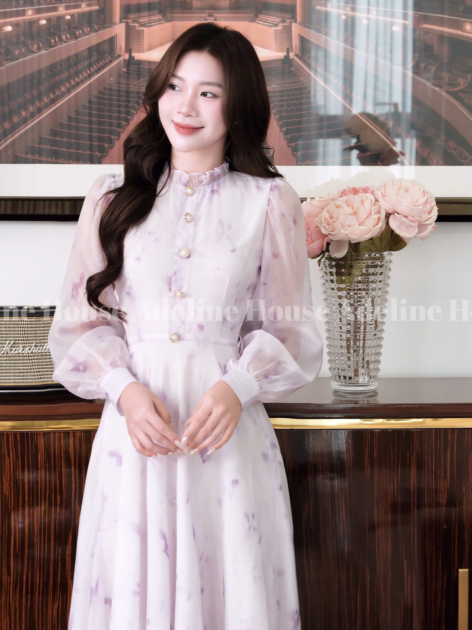 ADELINE- Đầm Tím Pastel Dáng Dài Cổ Bèo – Váy Thiết Kế Thanh Lịch Adeline- TK61.2 SIZE XS S M L XL 2XL 3XL 4XL