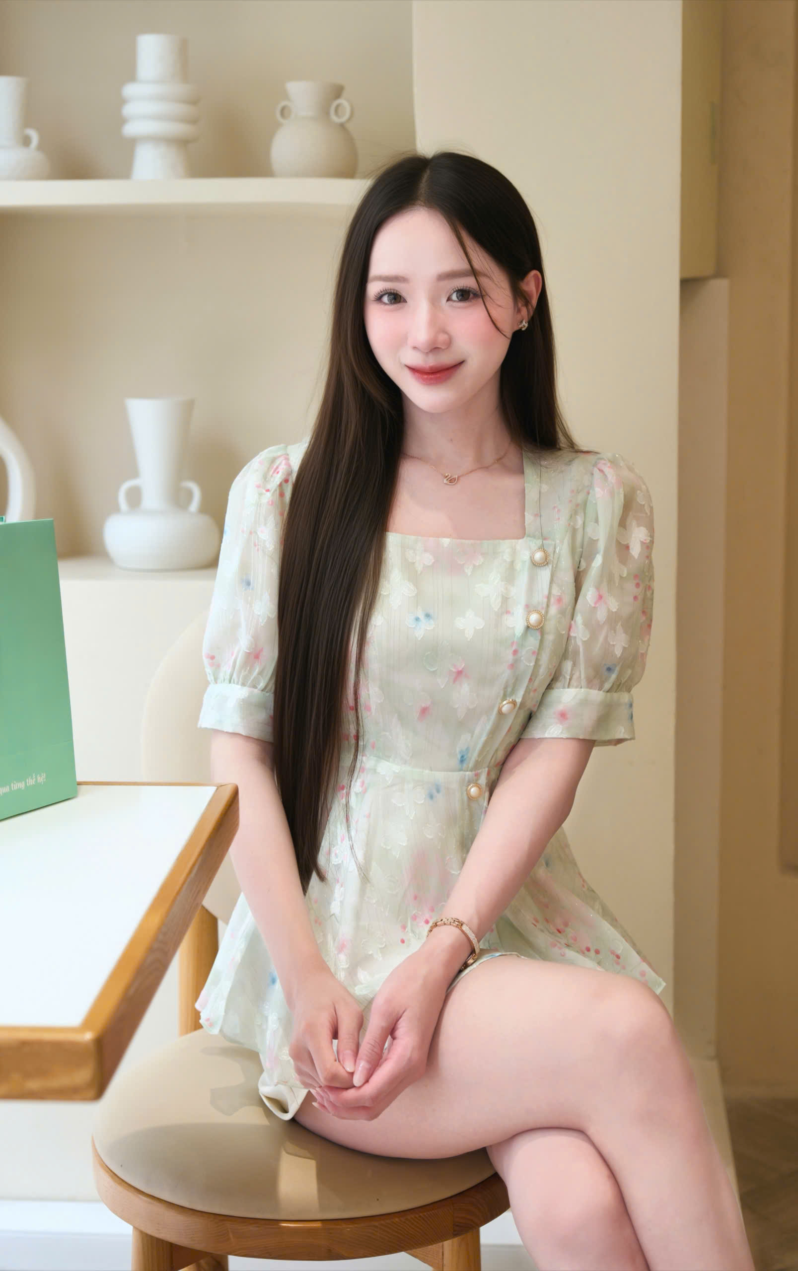 ADELINE HOUSE- SET ÁO CỔ VUÔNG TAY BỒNG XANH - NHẸ NHÀNG VÀ THANH LỊCH- TK181.1