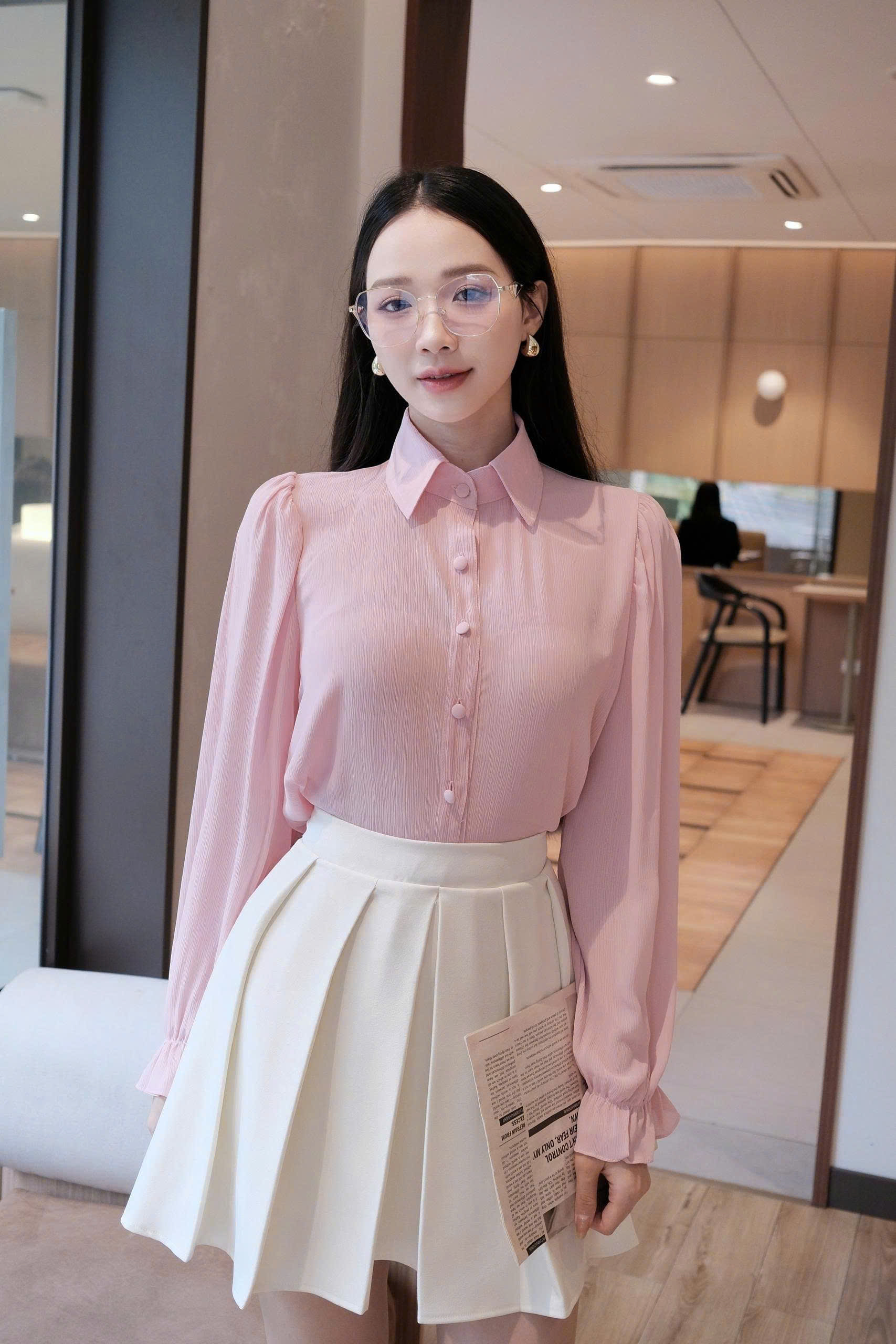 ADELINE HOUSE-✨ Set Áo Sơ Mi+ Chân Váy Xếp Ly Xinh Xắn- TK45.8 Hồng