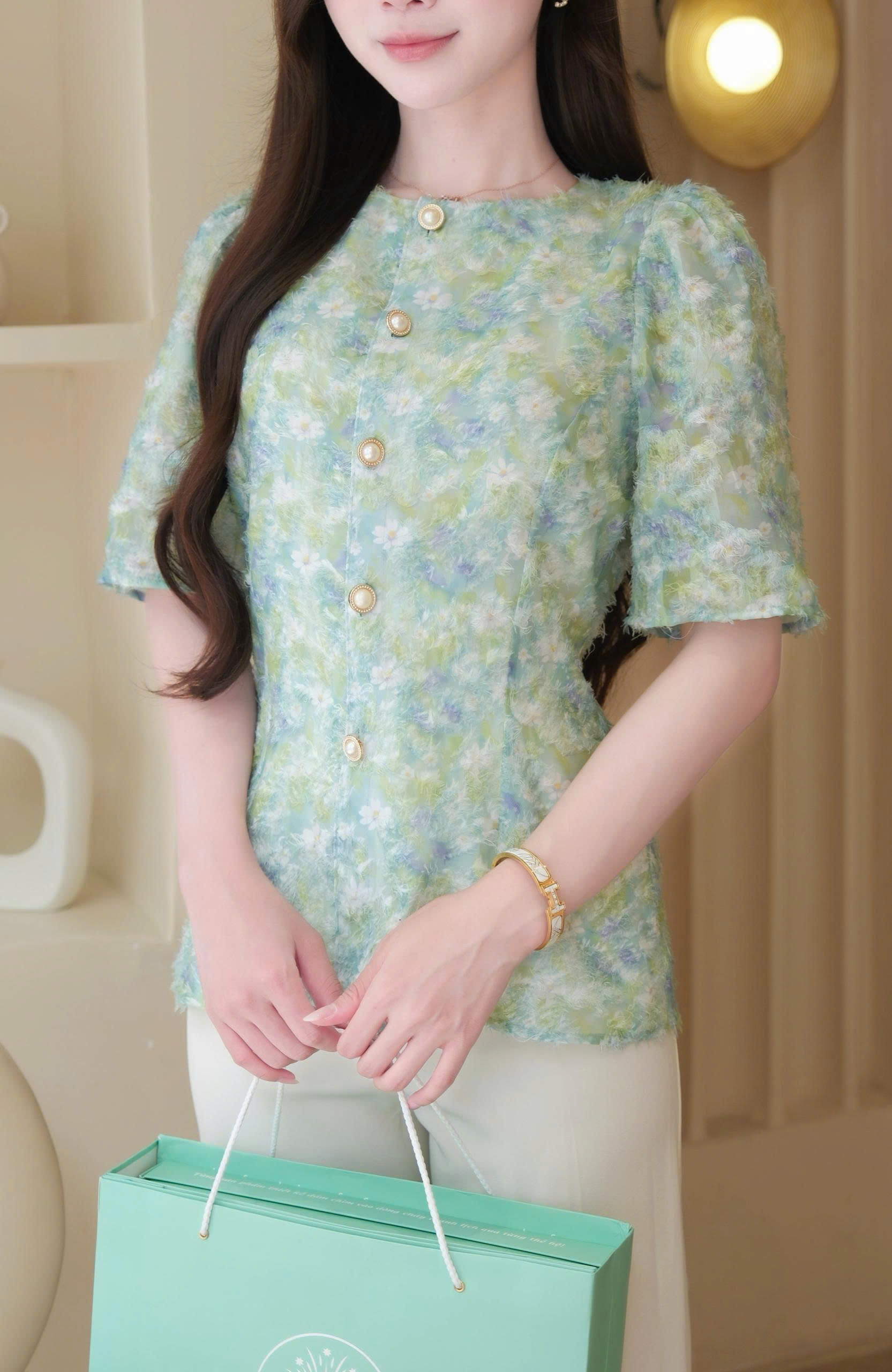 ADELINE HOUSE- SET ÁO HOA XANH + QUẦN SUÔNG THANH LỊCH - TK151.2 + TK189.1