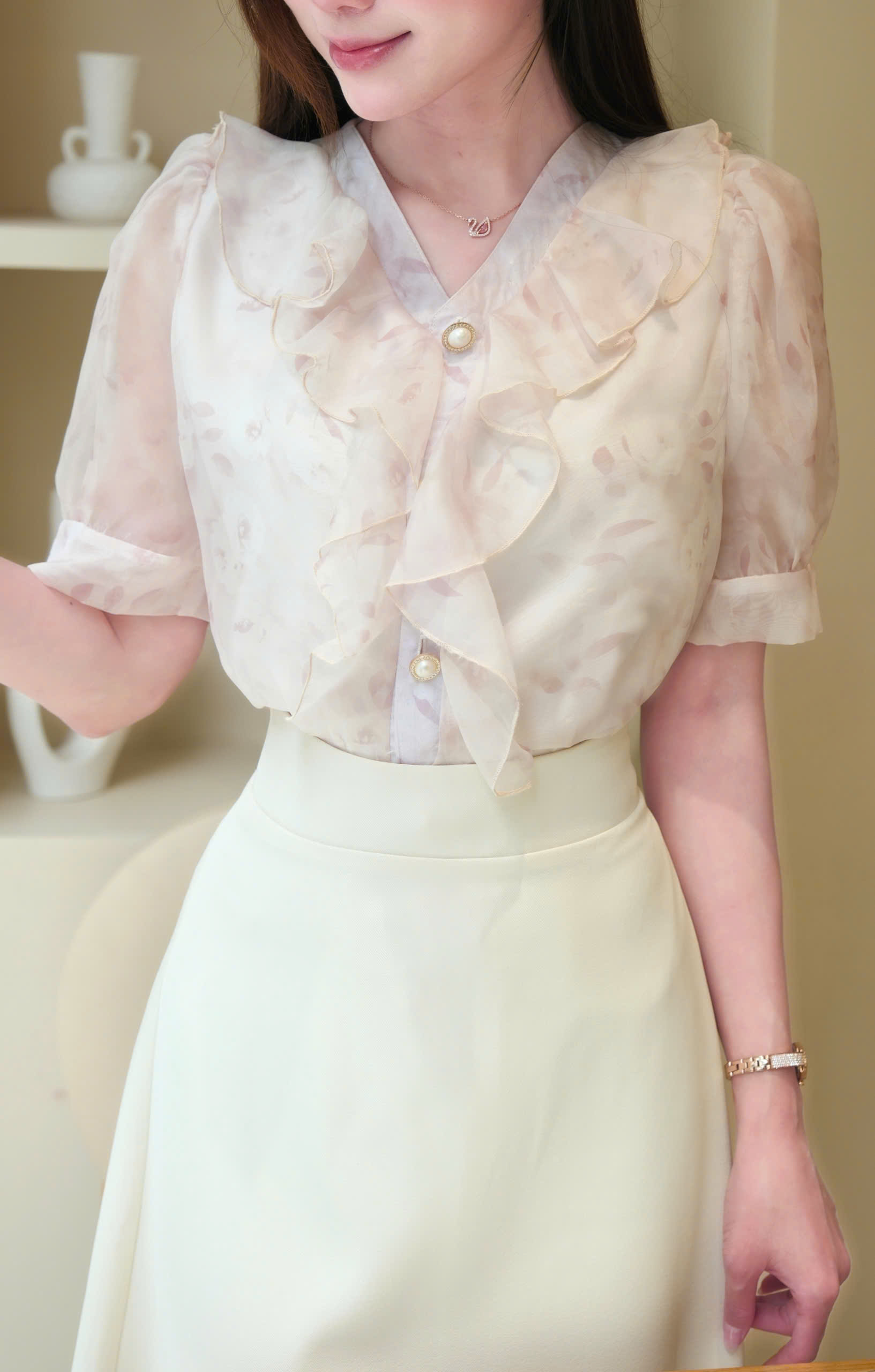 ADELINE HOUSE- SET VÁY CÔNG SỞ/ ÁO SƠ MI VOAN HOA NHÍ+ CHÂN VÁY CÔNG SỞ- TK183.2