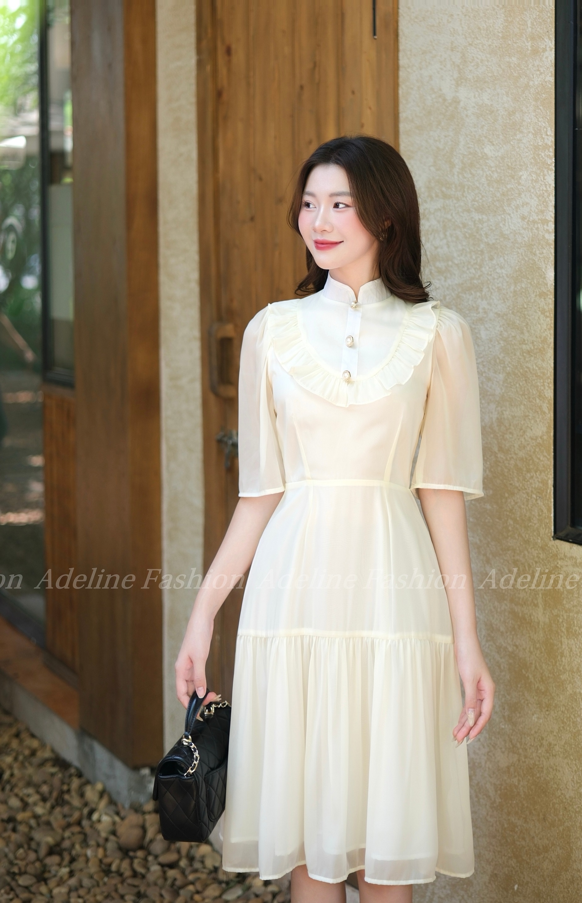 Adeline House - Váy tiểu thư cổ tàu đính cúc ngọc sang chảnh - TK 27 Be