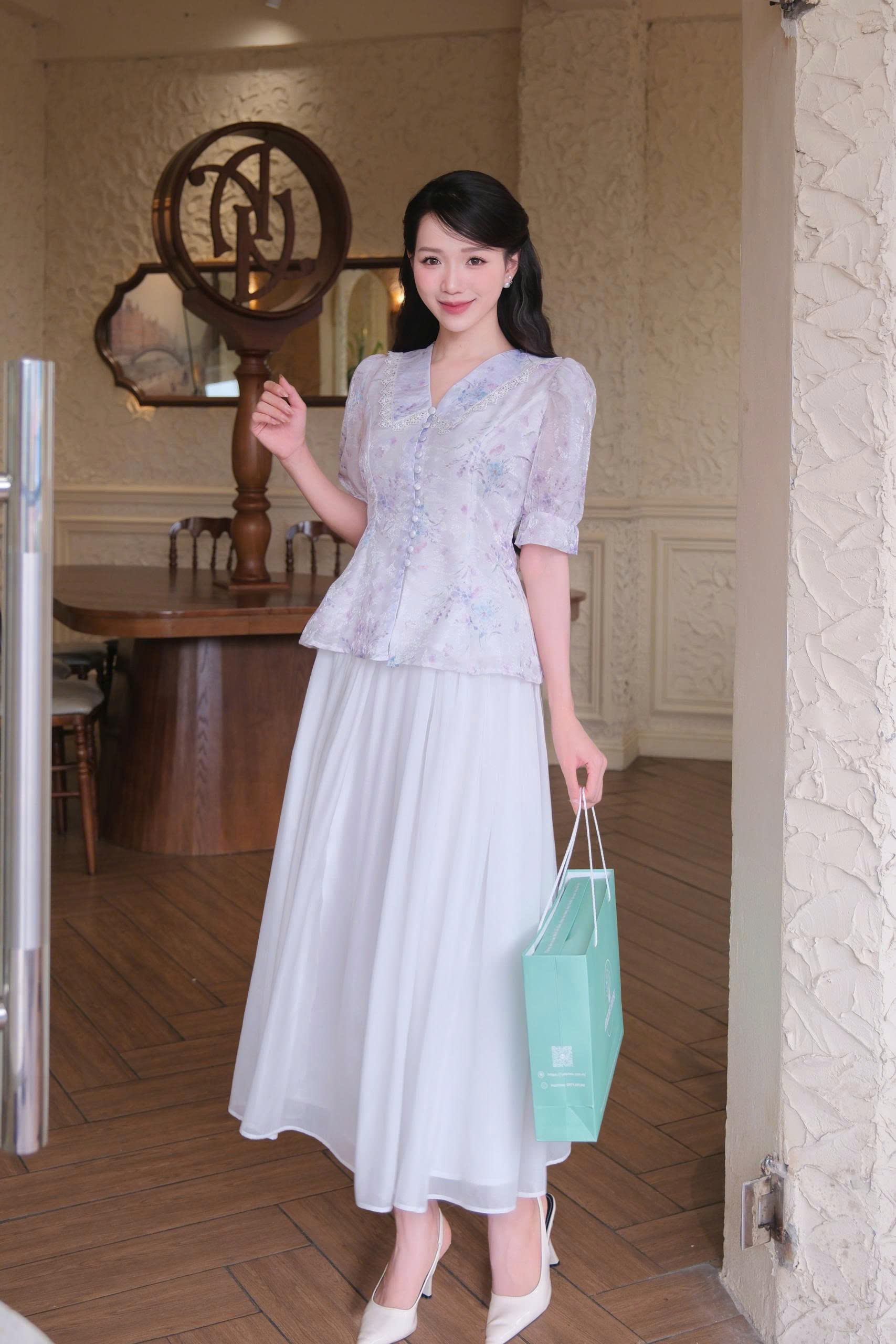 ADELINE HOUSE- Set Áo Hoa Voan Tay Ngắn + Chân Váy Maxi Dài Xòe Thanh Lịch- TK127 TK132 SIZE XS S M L XL 2XL 3XL 4XL