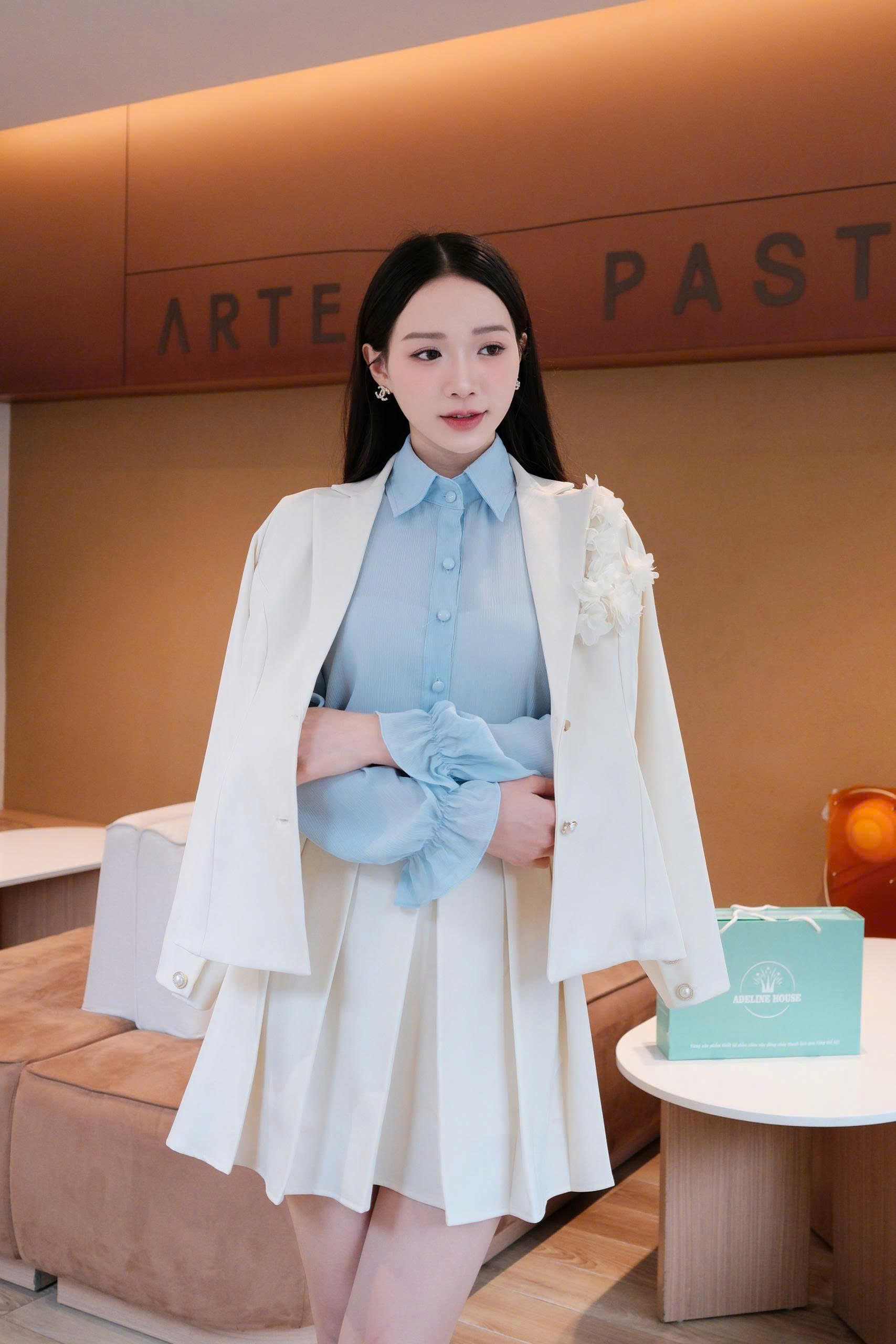 ADELINE HOUSE-✨ Set Áo Sơ Mi+ Chân Váy Xếp Ly Xinh Xắn- TK45.7 Xanh Dương