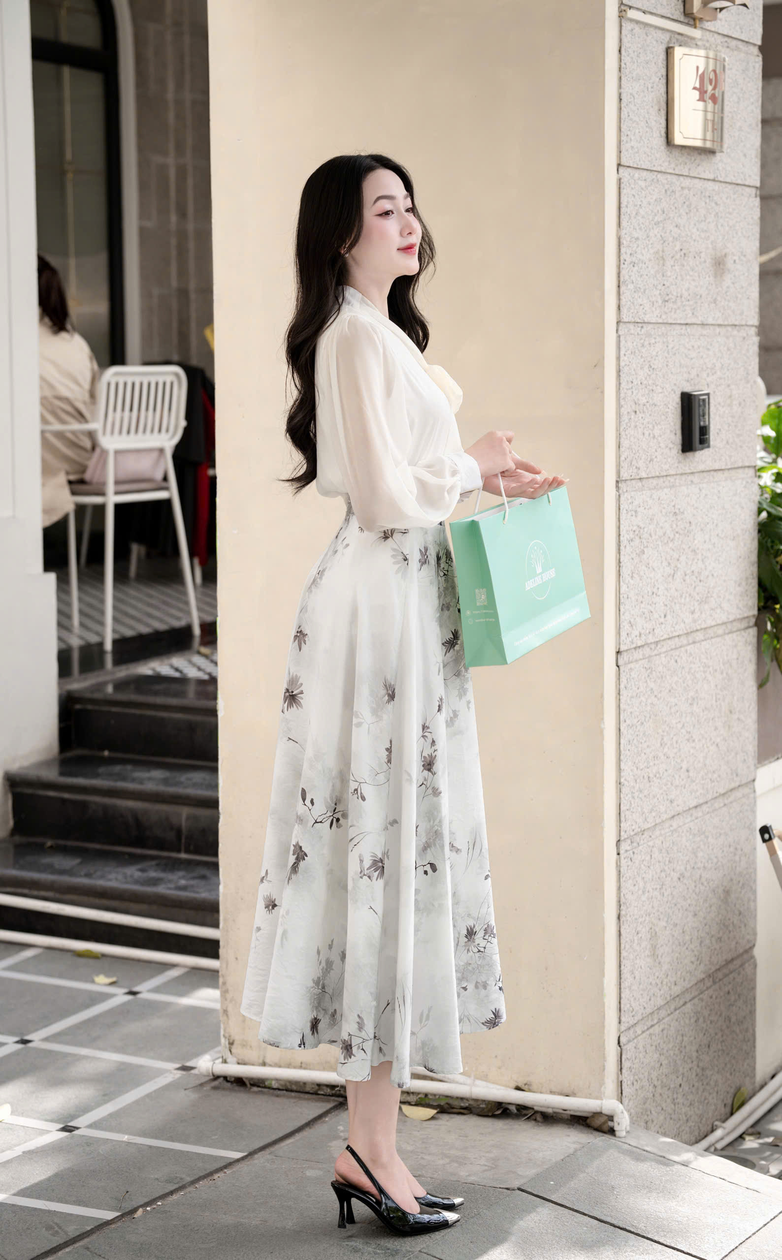 ADELINE HOUSE- Set Áo Nơ Voan + Chân Váy Hoa Dáng Dài Thanh Lịch- TK155.2 SIZE XS S M L XL 2XL 3XL 4XL