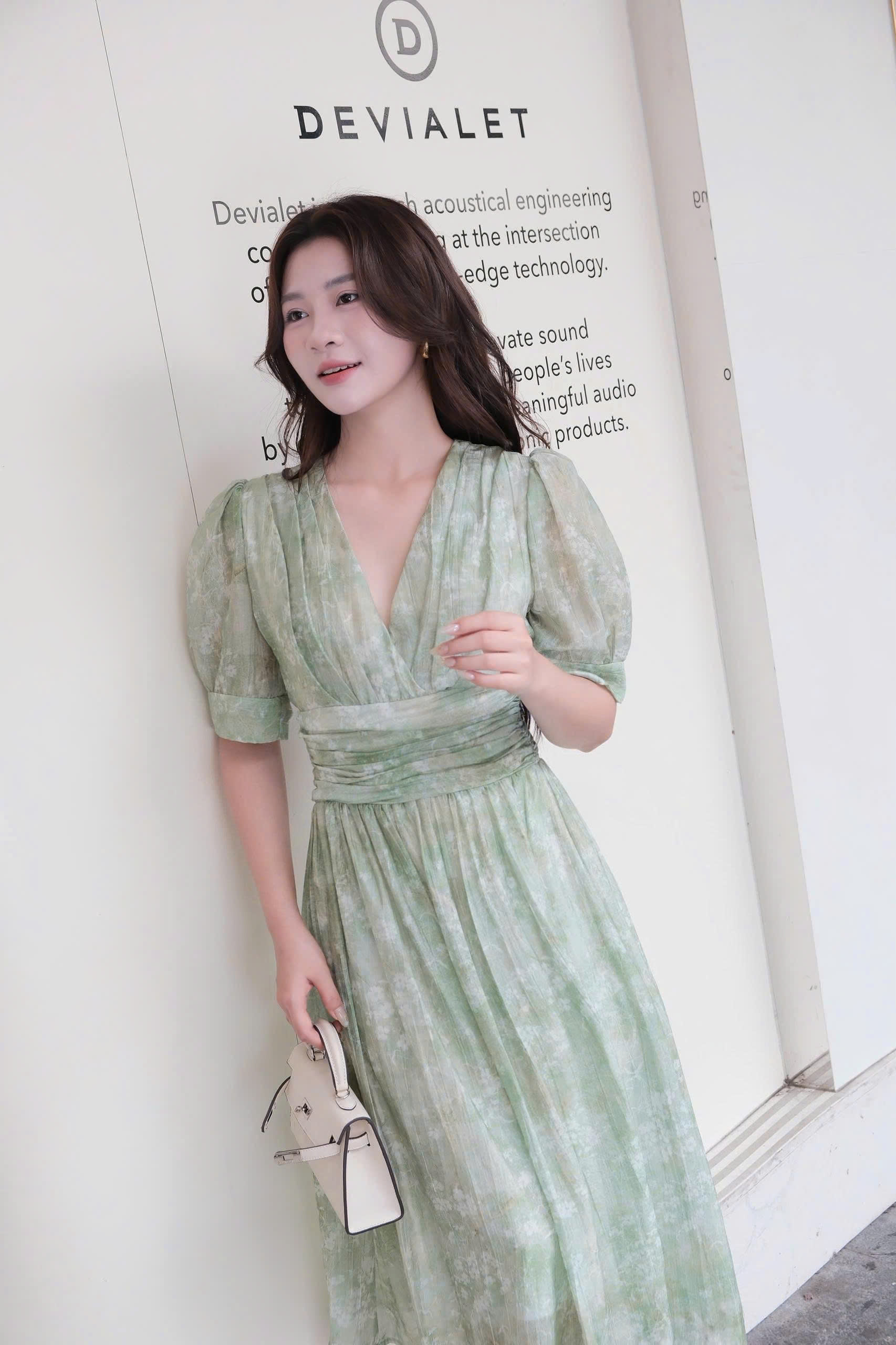 ADELINE HOUSE- Đầm Voan Xanh Thanh Lịch Dáng Midi- TK39.5