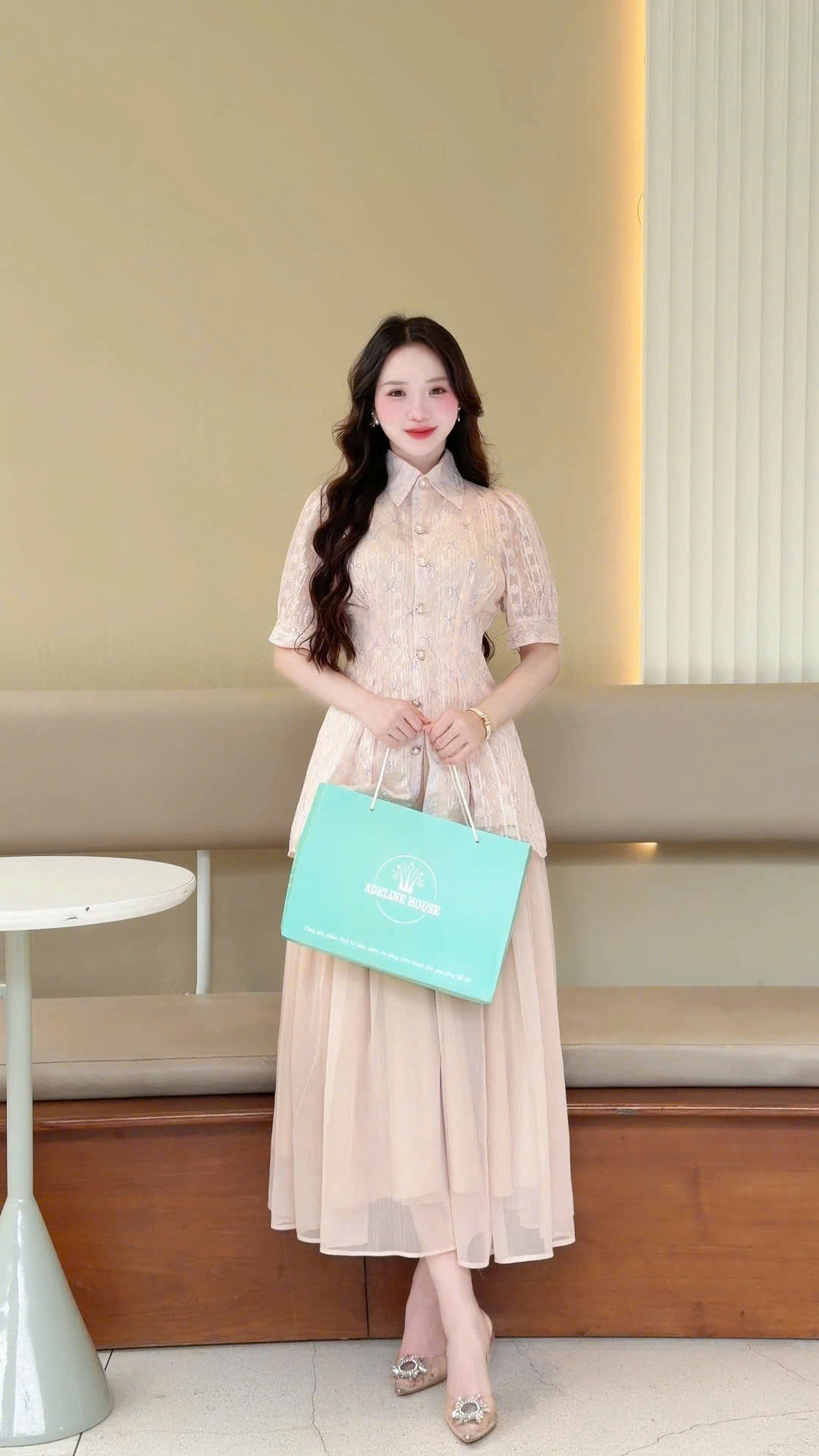 ADELINE HOUSE -  SET ÁO NƠ  + CHÂN VÁY MIDI DÀI – TK 186.2+166.3
