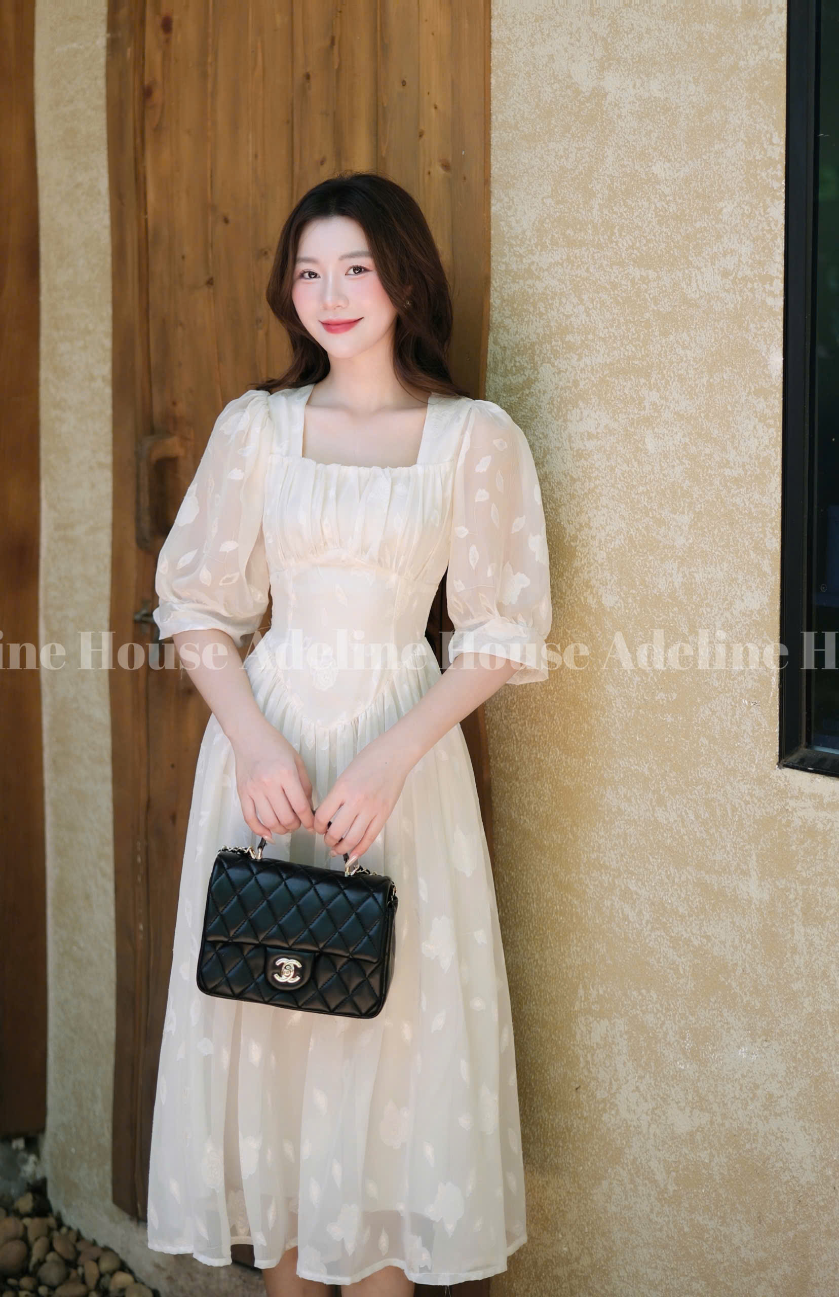 ADELINE HOUSE- Váy Hồng Xinh Vintage Tay Phồng Dáng Midi Nữ Tính- TK09.2 Màu Be SIZE XS S M L