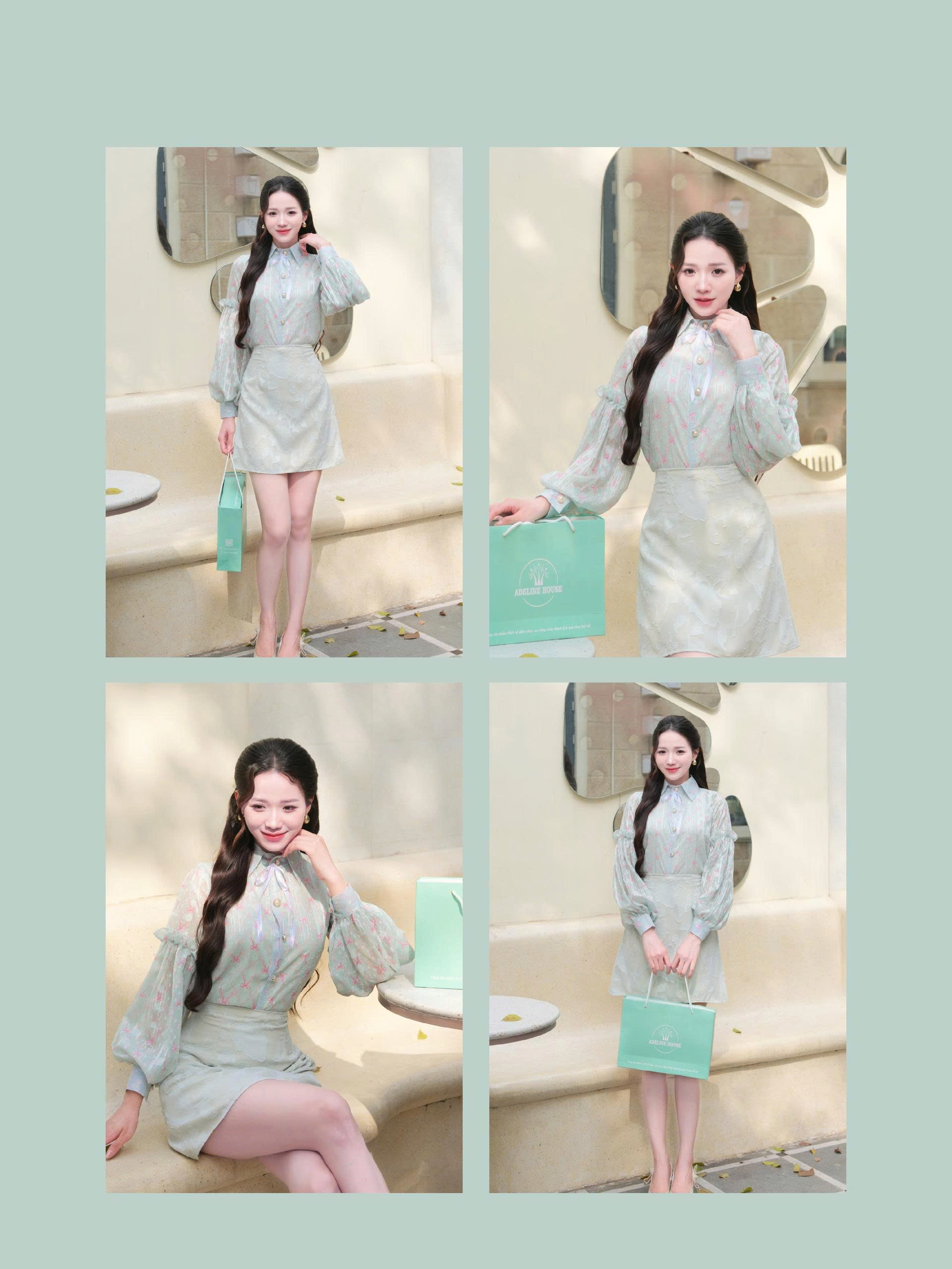 Adeline house - Chân váy MINI dáng A ngắn xanh mint thêu ren - TK137.2