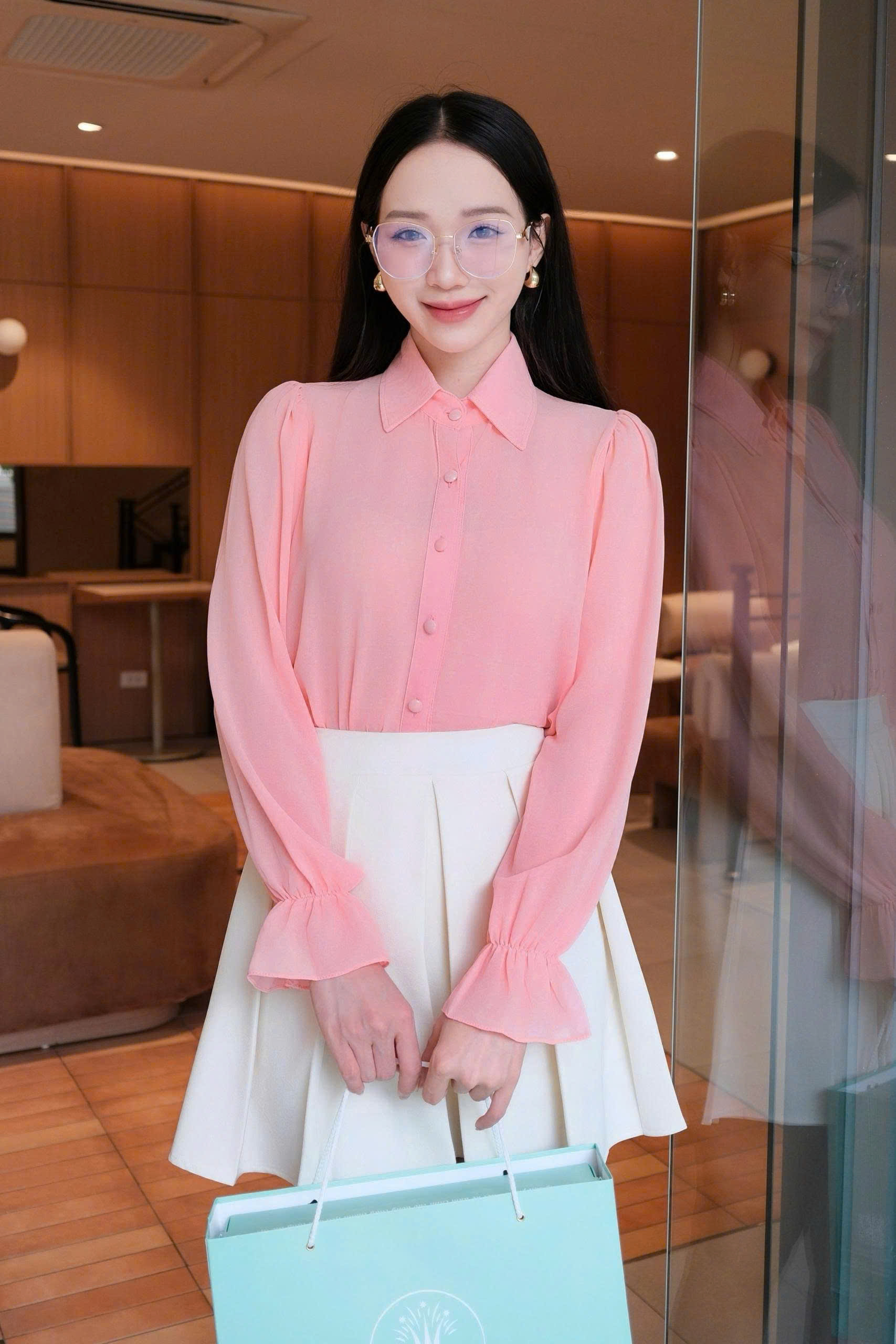 ADELINE HOUSE-✨ Set Áo Sơ Mi+ Chân Váy Xếp Ly Xinh Xắn- TK45.9 Hồng Cam