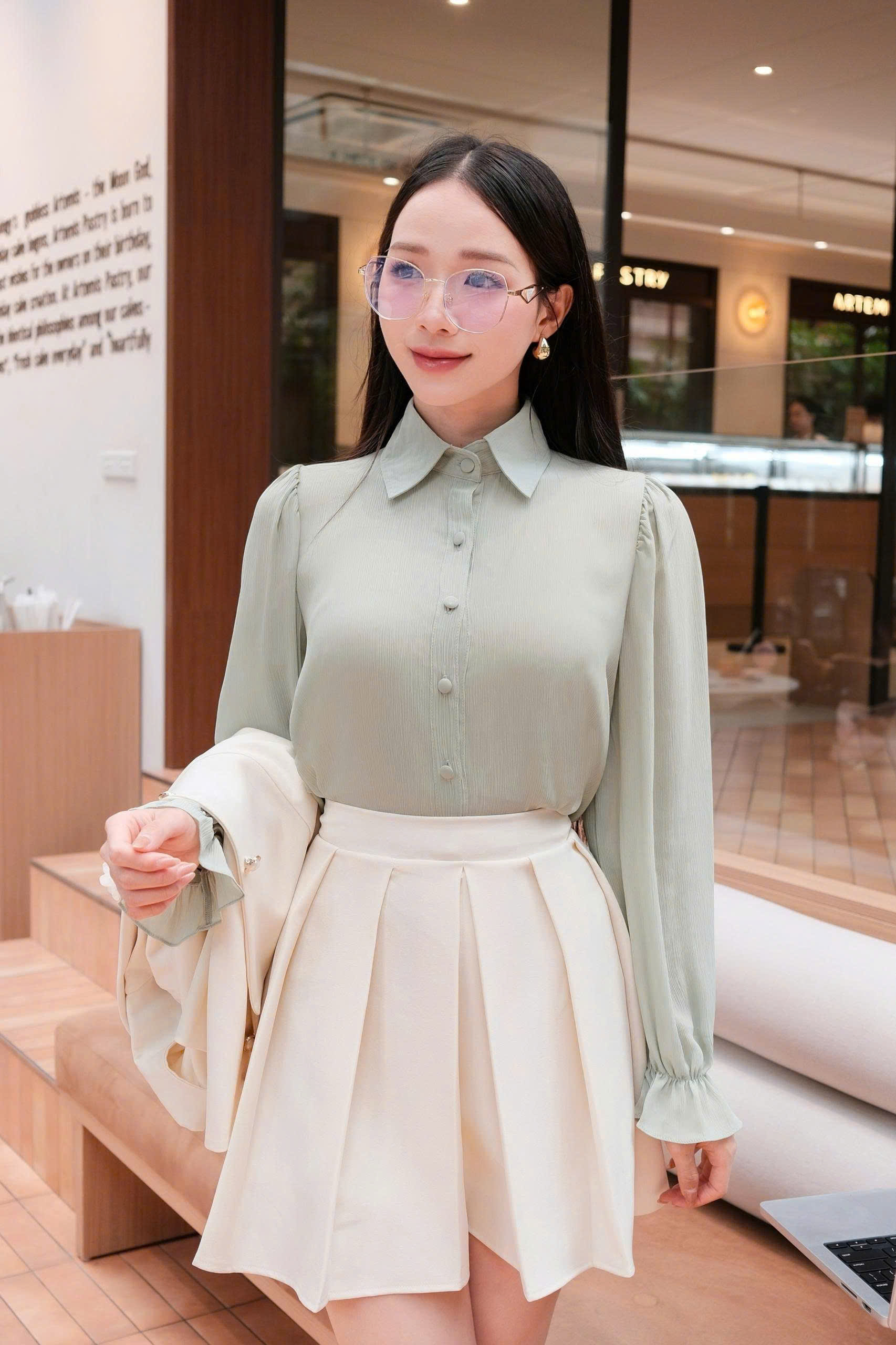 ADELINE HOUSE-✨ Set Áo Sơ Mi+ Chân Váy Xếp Ly Xinh Xắn- TK45.3 Xanh Mint