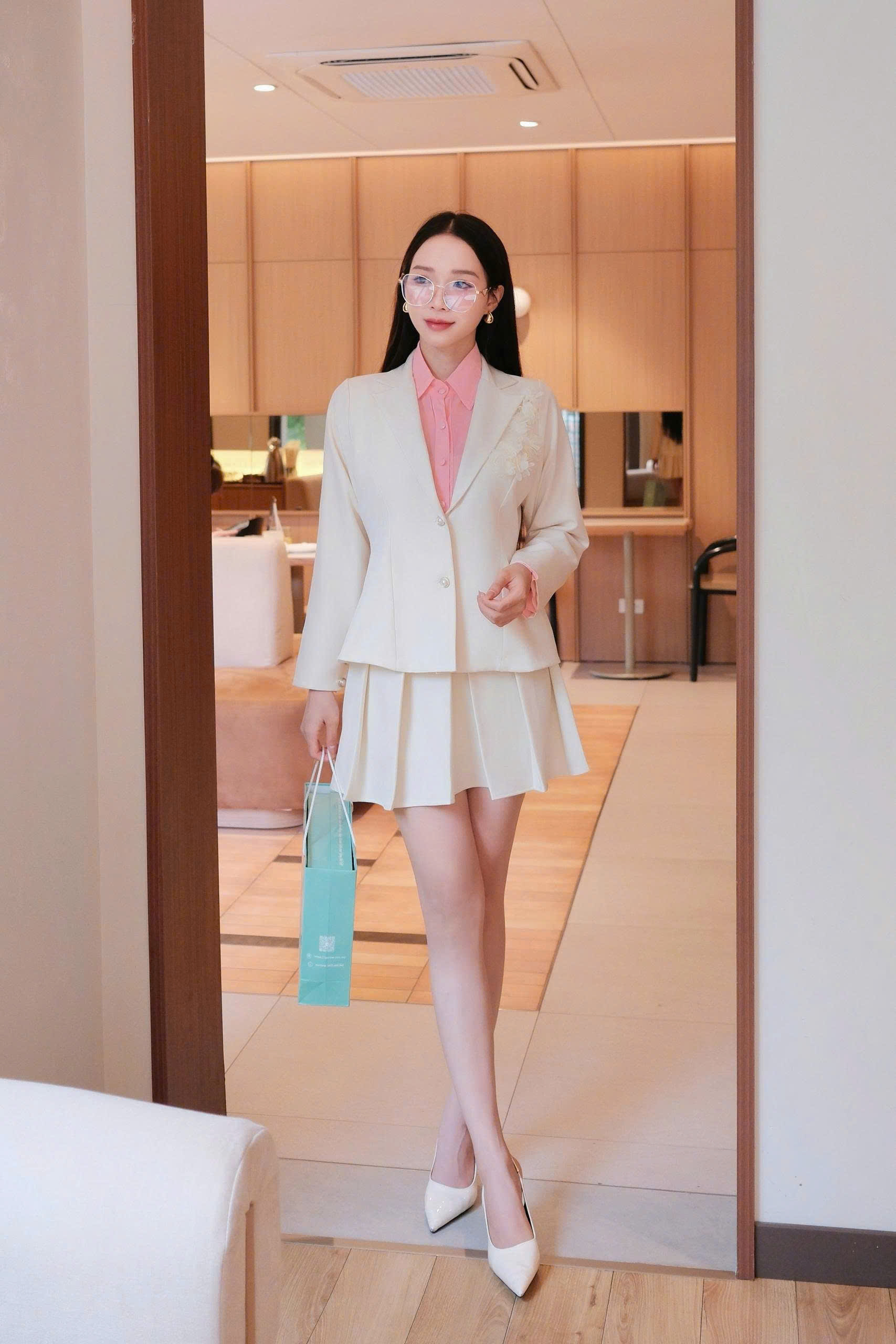 ADELINE HOUSE-✨ Set Áo Sơ Mi+ Chân Váy Xếp Ly Xinh Xắn- TK45.9 Hồng Cam