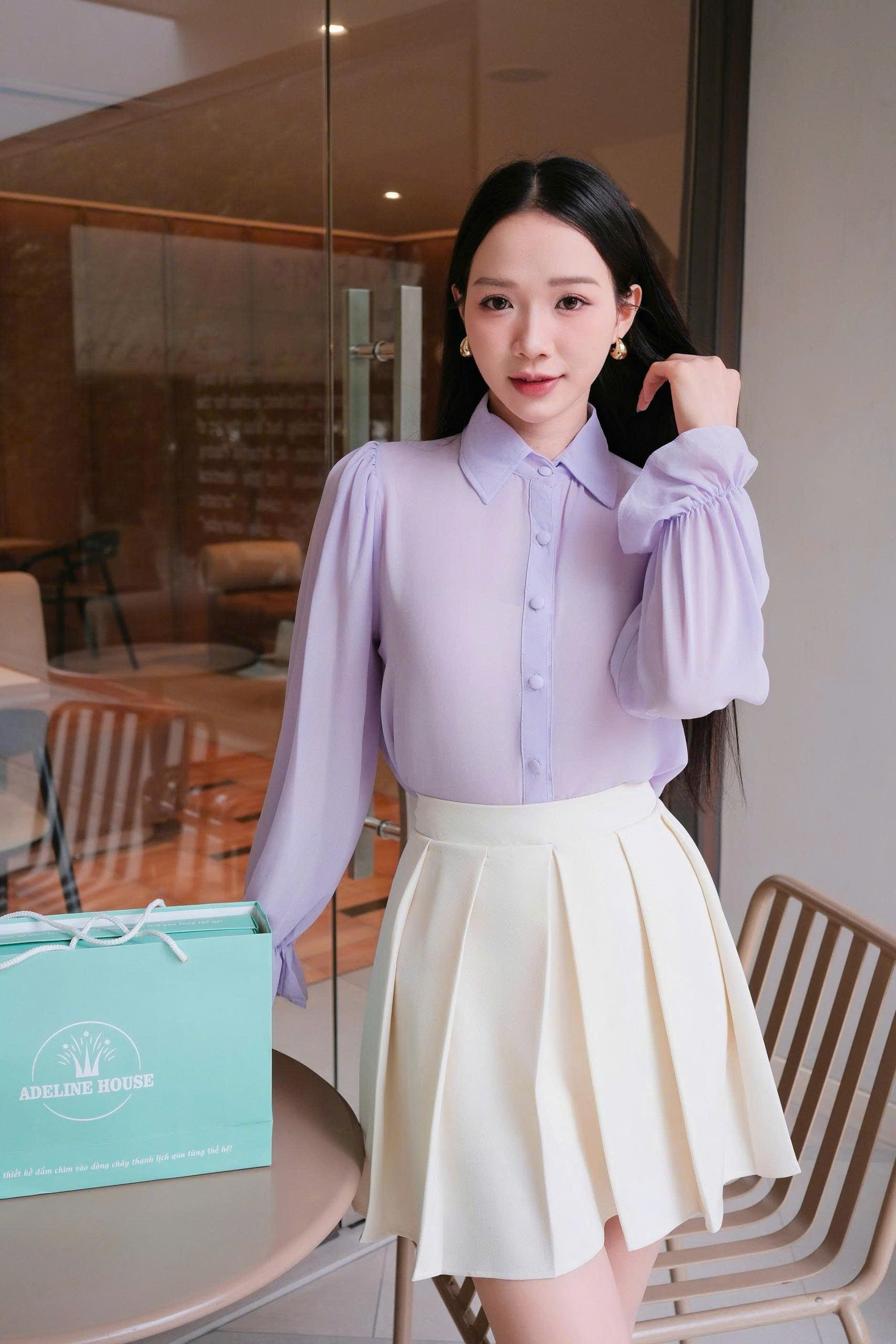 ADELINE HOUSE-✨ Set Áo Sơ Mi+ Chân Váy Xếp Ly Xinh Xắn- TK45.1 Tím +TK112
