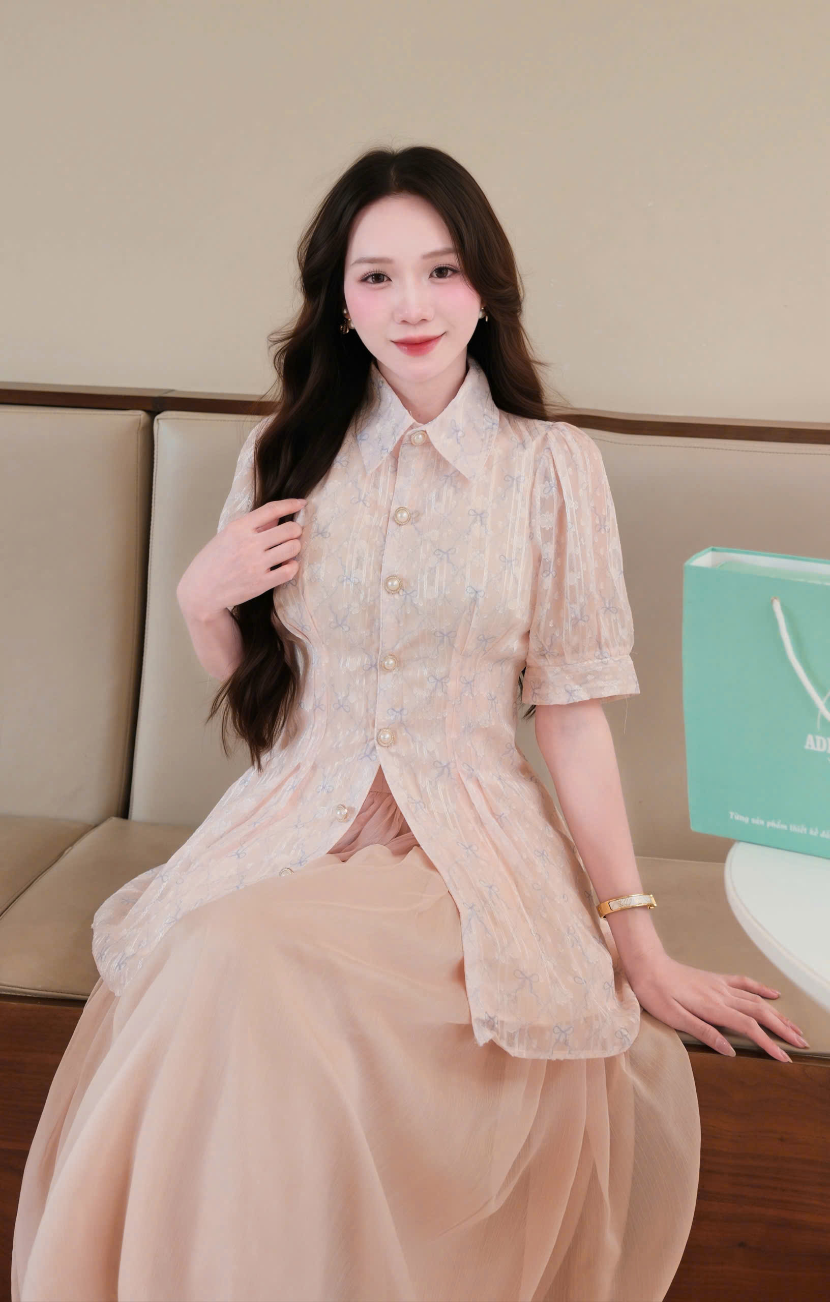 ADELINE HOUSE -  SET ÁO NƠ  + CHÂN VÁY MIDI DÀI – TK 186.2+166.3