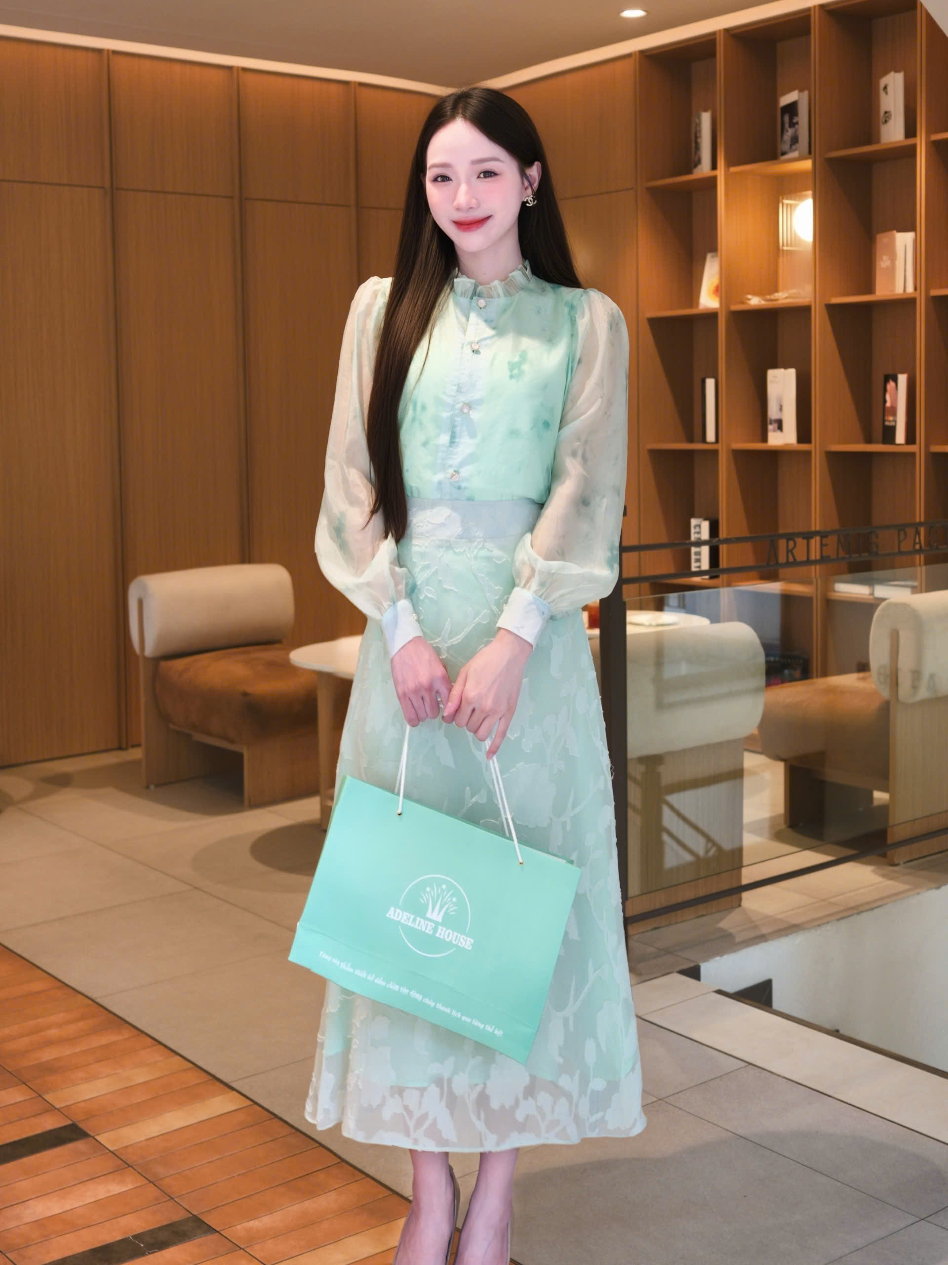 ADELINE HOUSE- SET ÁO Váy Dài Xanh Mint Tay Voan Thanh Lịch- TK161.2 SIZE XS S M L XL 2XL 3XL 4XL