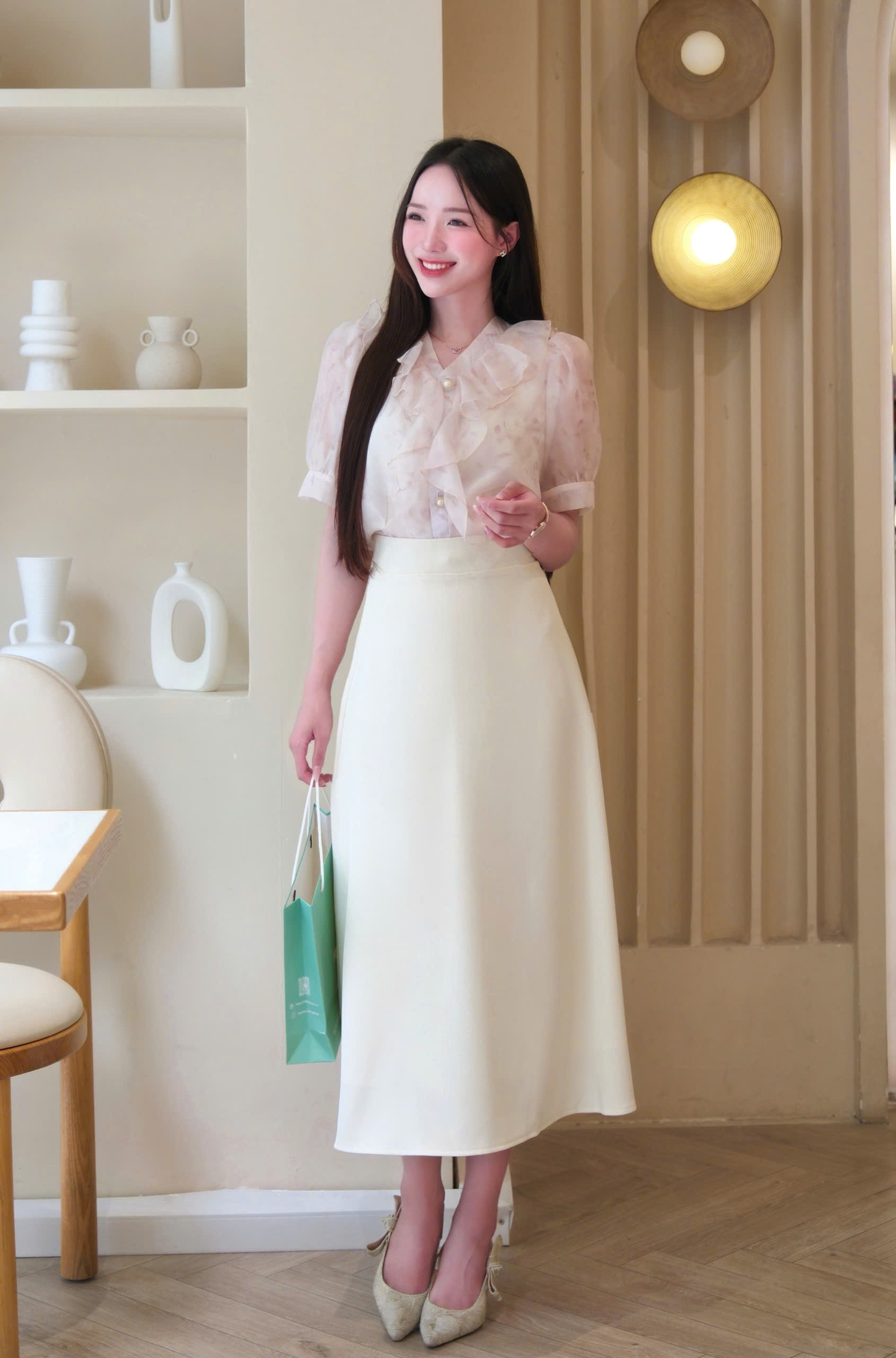 ADELINE HOUSE- SET VÁY CÔNG SỞ/ ÁO SƠ MI VOAN HOA NHÍ+ CHÂN VÁY CÔNG SỞ- TK183.2