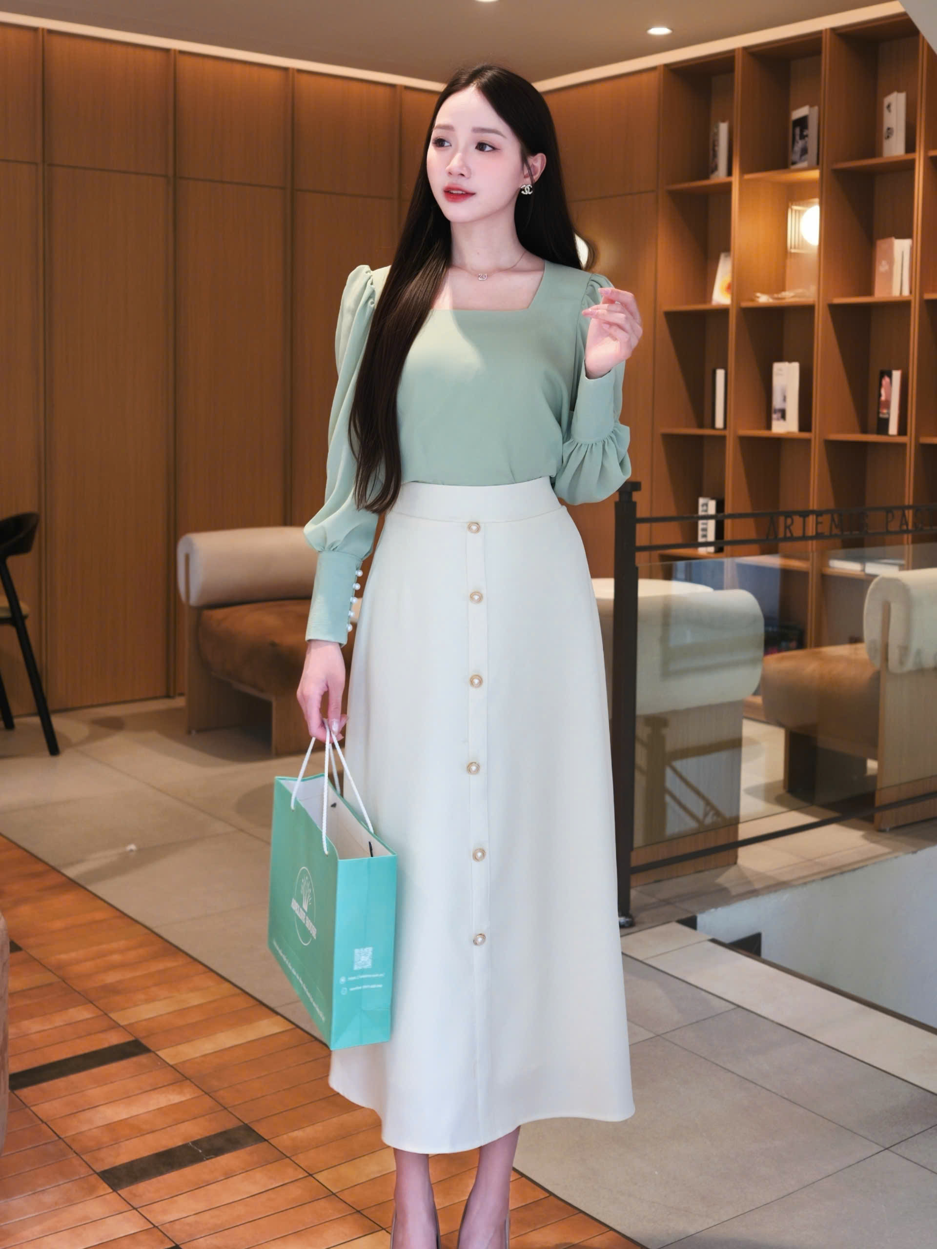 ADELINE HOUSE- SET XANH PASTEL – CHÂN VÁY KEM DÁNG A- TK163.3