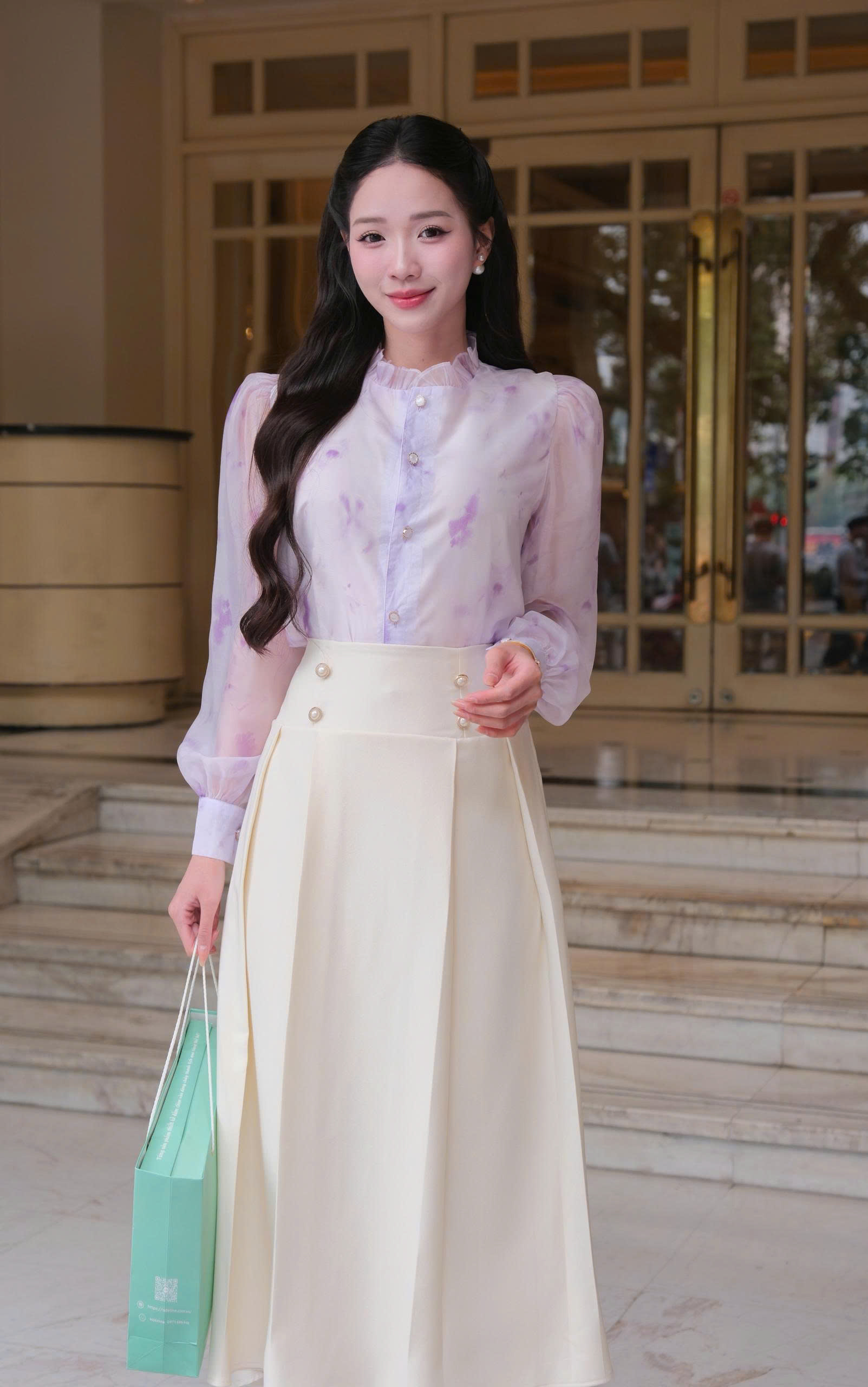 Adeline house - Chân váy MIDI dáng A xòe nhẹ đính cúc ngọc - TK165.2