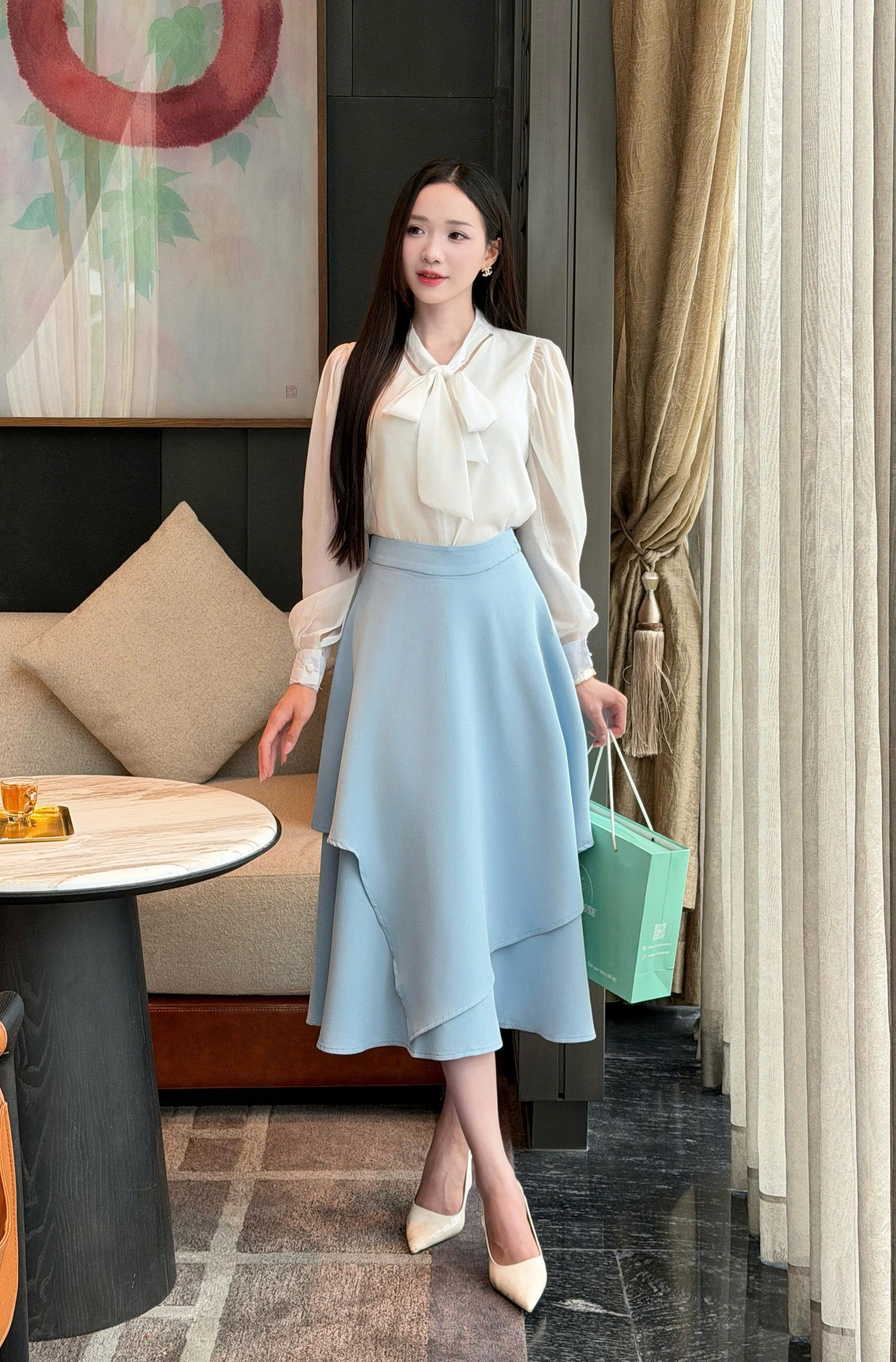 ADELINE HOUSE- SET VÁY SƠ MI NƠ+ CHÂN VÁY CÔNG SỞ- TK152.4 TK23.4 SIZE XS S M L XL 2XL 3XL 4XL