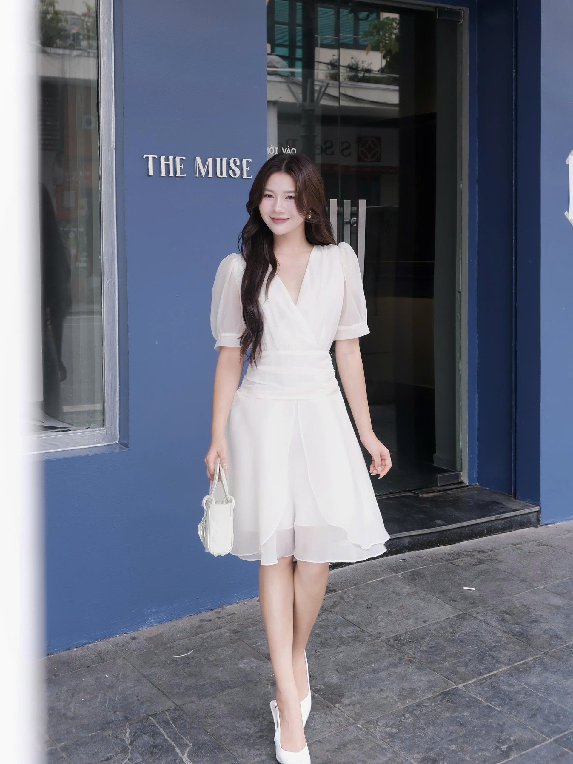 ADELINE HOUSE- Đầm Màu Be Pastel Cổ V Dáng Xòe – Váy Thiết Kế Nữ Tính Thanh Lịch Adeline- TK58.3