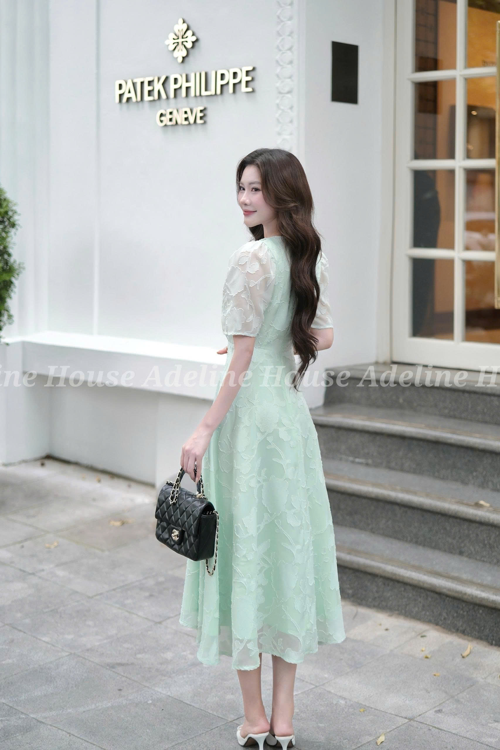 ADELINE HOUSE- Đầm Xòe Voan Xanh – Váy Nữ Cổ V Thanh Lịch Cao Cấp - TK02.3 SIZE XS S M L XL 2XL 3XL 4XL